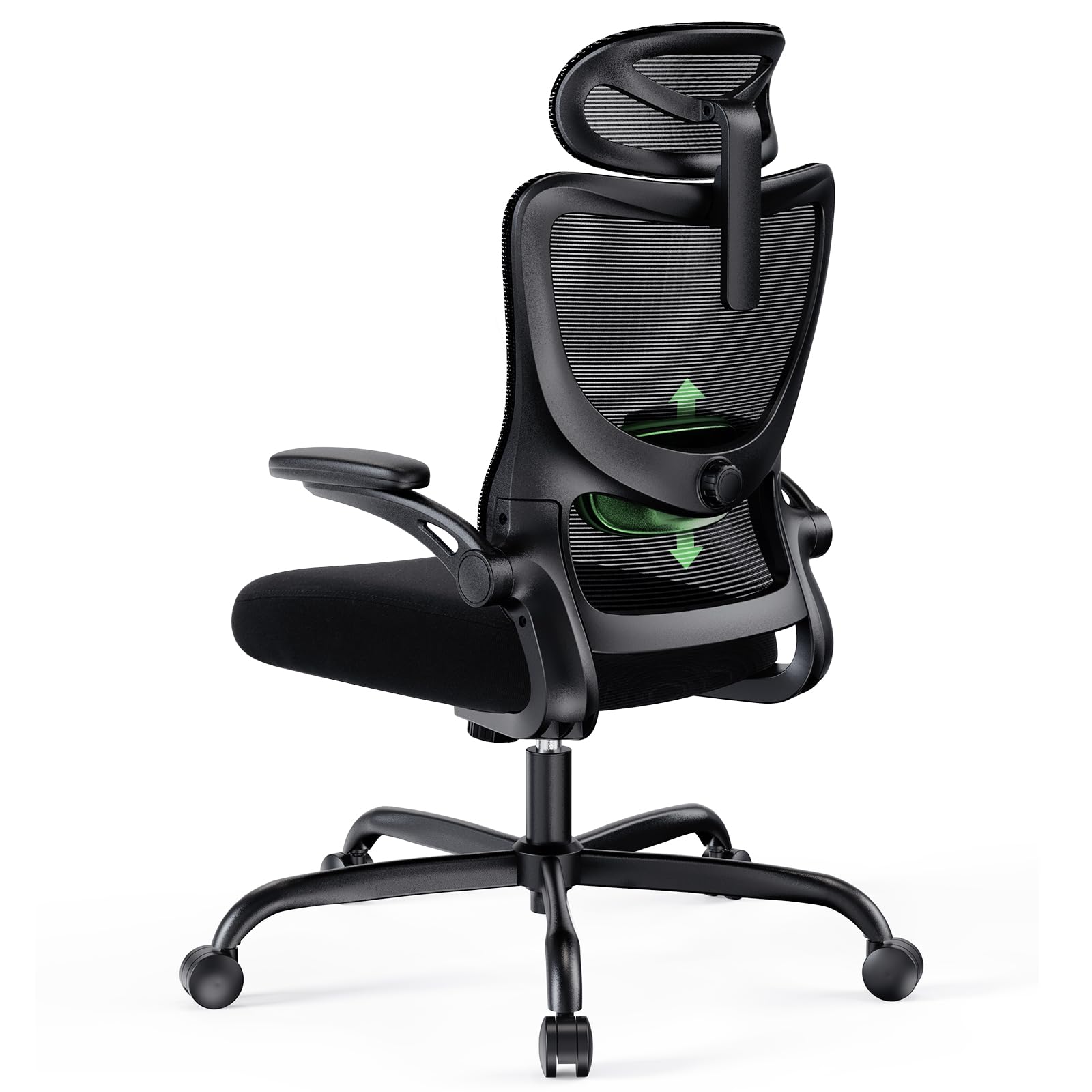 Ergonomic Office Chair with Headrest & Lumbar Support - Adjustable Mesh Computer Desk Chair with 3D Armrests & Wheels - Perfect for Home Office, Gaming, and Workspace Comfort