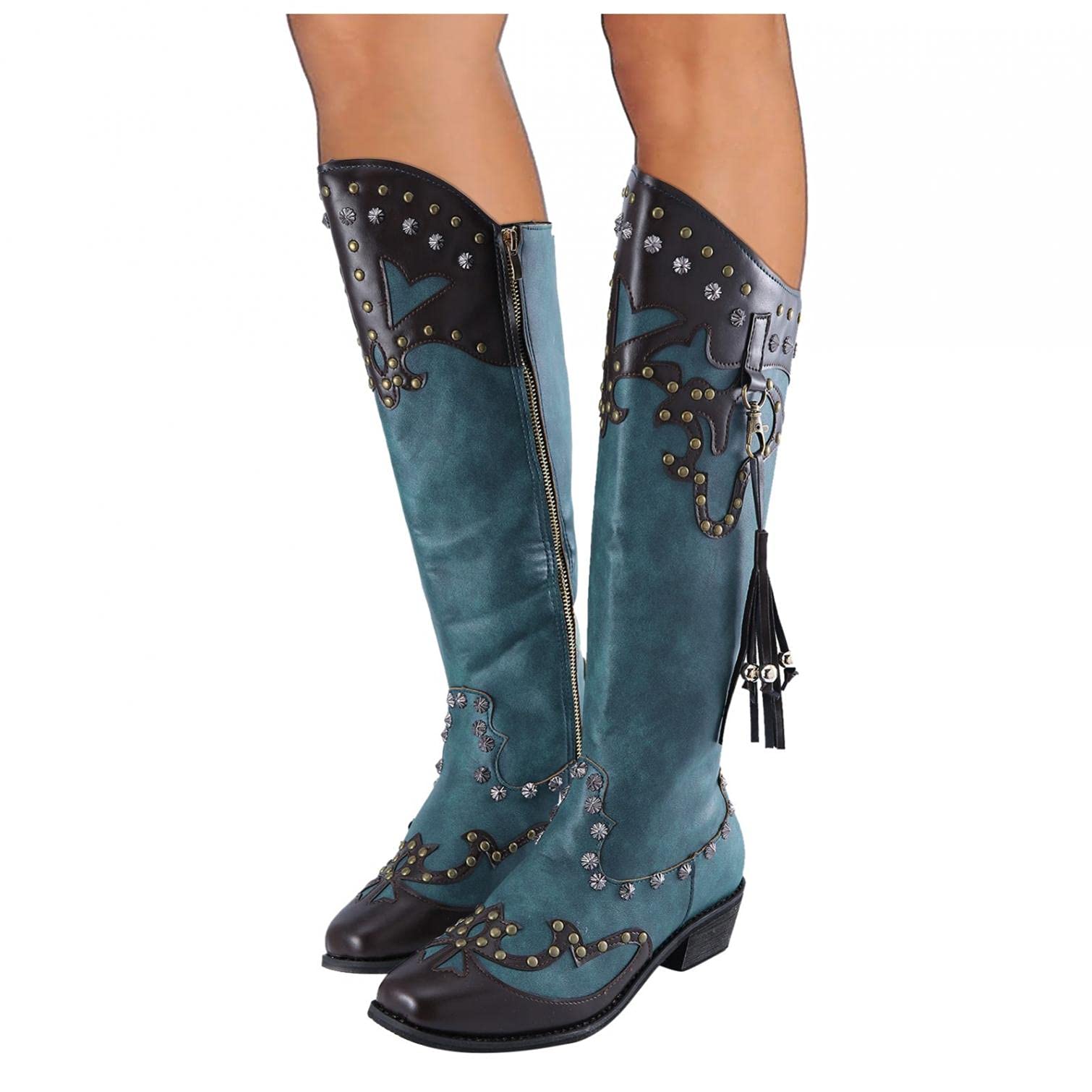 Xudanell Women's Knee High Suede Boots with Round Toe, Lace-Up Design, Block Heel & Spare Heels - Warm Furry Booties for Winter | Perfect for Casual Outfits, Office Wear & Cold Weather Fashion
