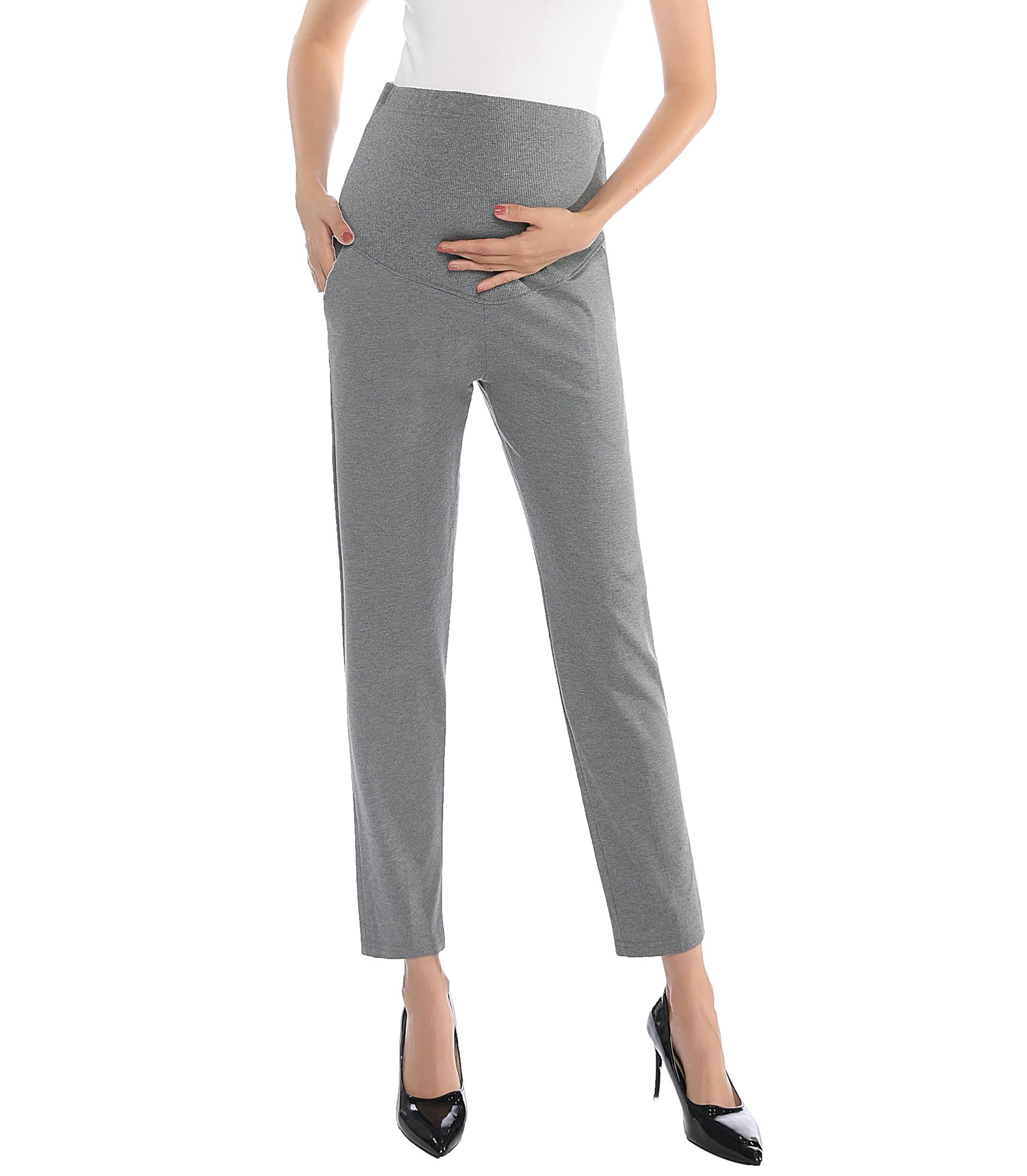 Comfortable Stretch Maternity Pants for Women - Over-Bump Pregnancy Capris for Work & Casual Wear | Perfect for Office, Travel & Everyday Comfort