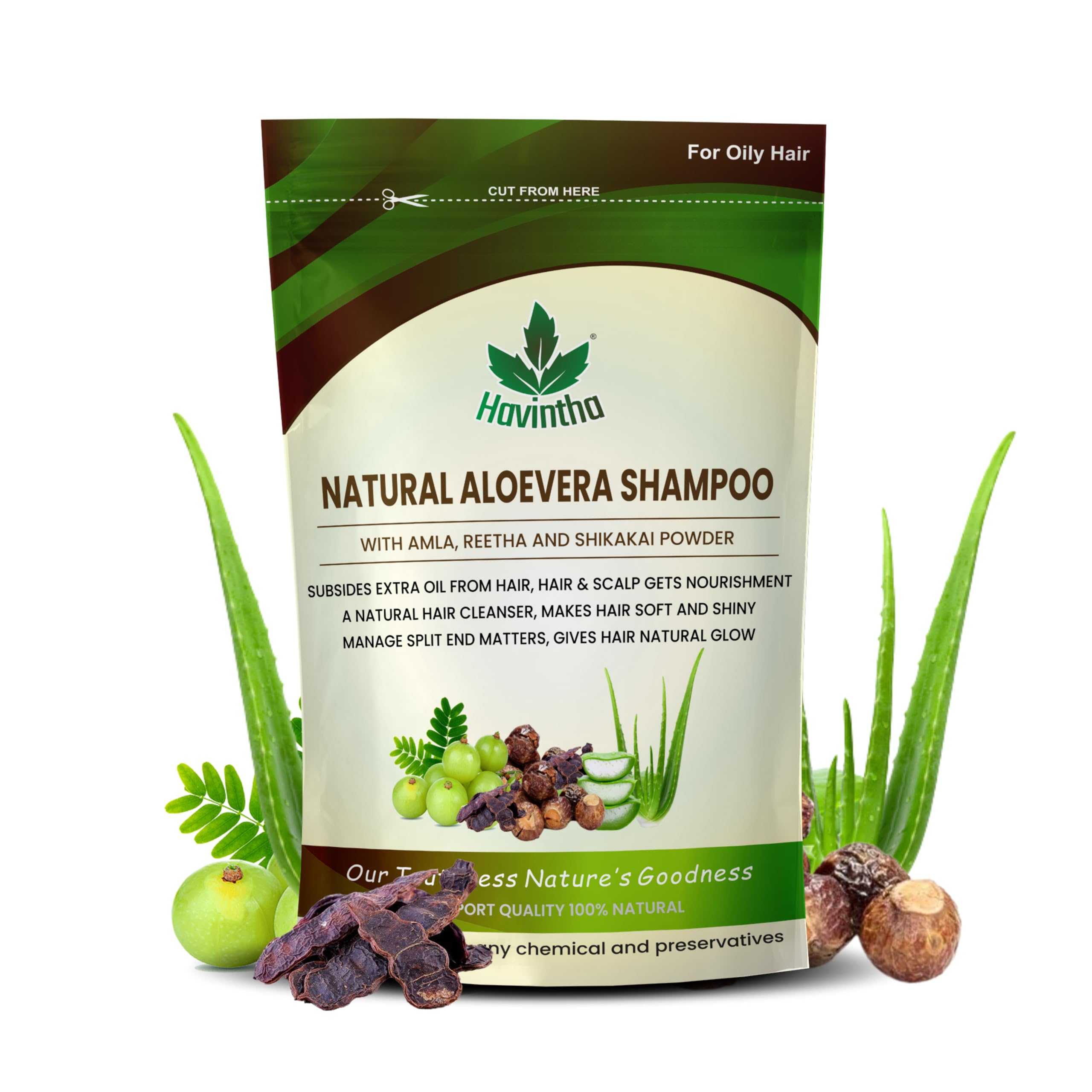 Havintha Natural Herbal Shampoo with Amla, Reetha, Shikakai & Aloe Vera - Sulfate & Paraben Free for Oily Hair Care (8oz) - Gentle Cleansing for Men & Women - Perfect for Daily Use & Scalp Nourishment