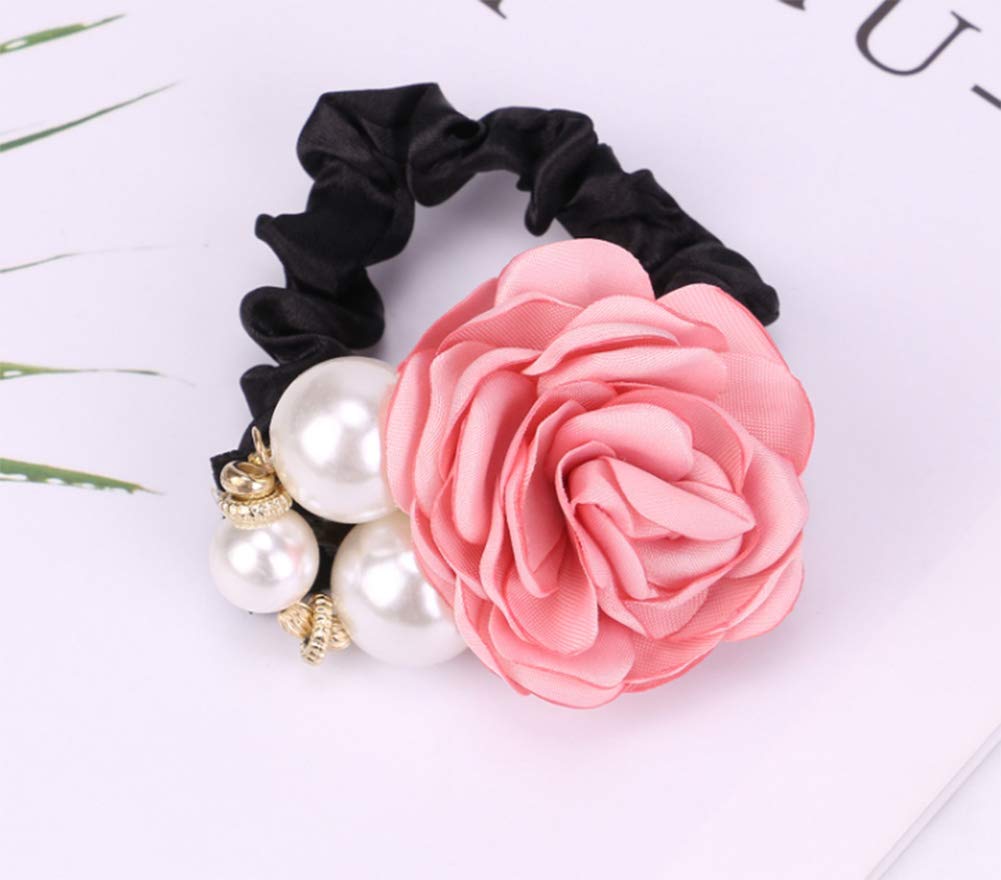 AKOAK Retro Pearl Rose Headband - High Elastic Hair Accessories for Women, Elegant Artificial Pearl Hair Circle, Velvet Ponytail Holder (Korean Pink) - Perfect for Weddings, Parties & Daily Fashion Styling