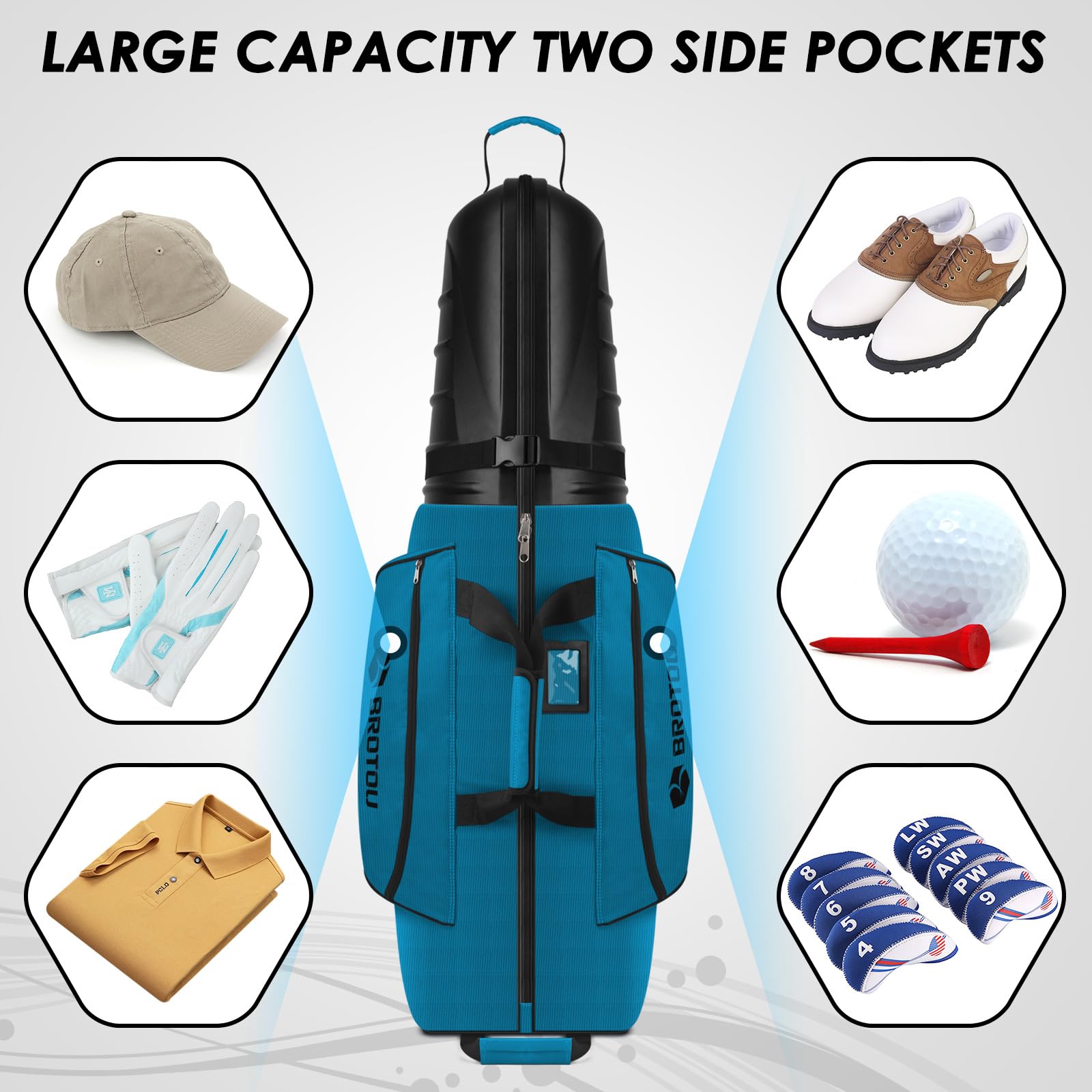 Premium BROTOU Golf Travel Bag with Tank Wheels & ABS Hard Shell - Waterproof Oxford Fabric Airline-Approved Golf Club Case (Large Capacity) - Perfect for Air Travel, Golf Tournaments & Club Protection