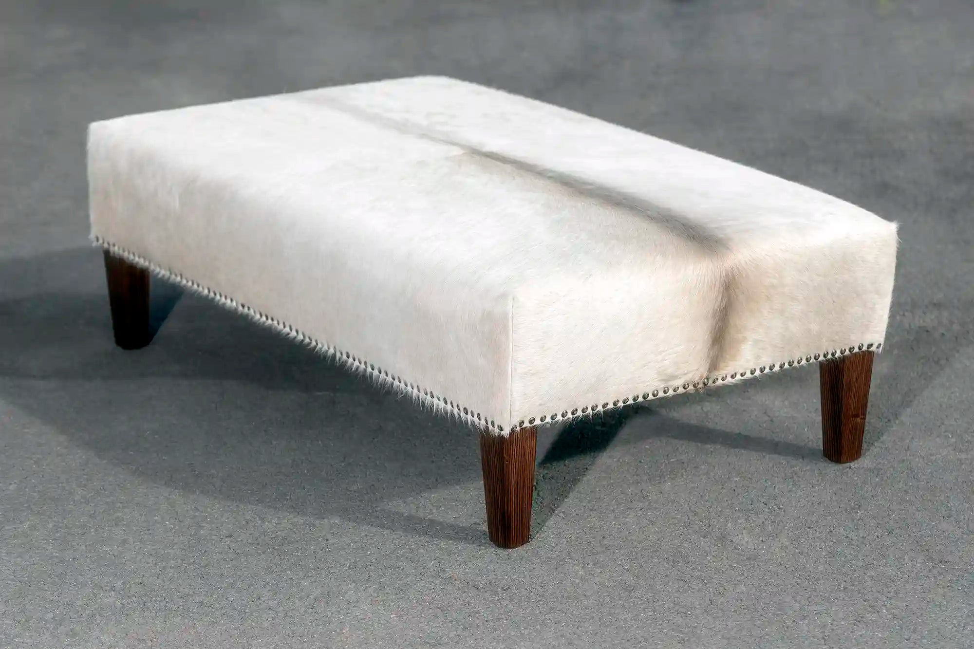 Premium Cowhide Ottoman with Reddish Wood Legs - 43