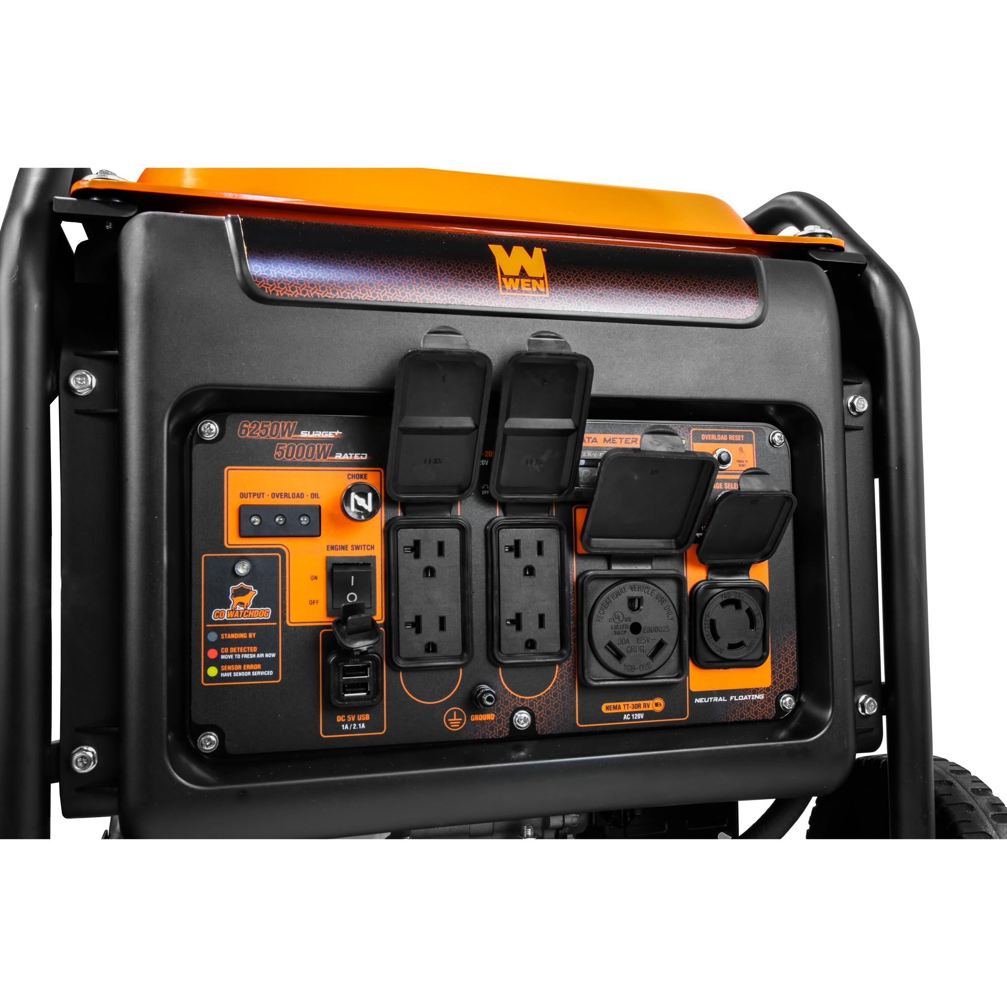 WEN GN625iX 6250-Watt Dual Fuel Inverter Generator with CO Shutdown Sensor & Wheel Kit - 120V/240V RV Ready, Transfer Switch Compatible - Perfect for Camping, Home Backup Power & Outdoor Events