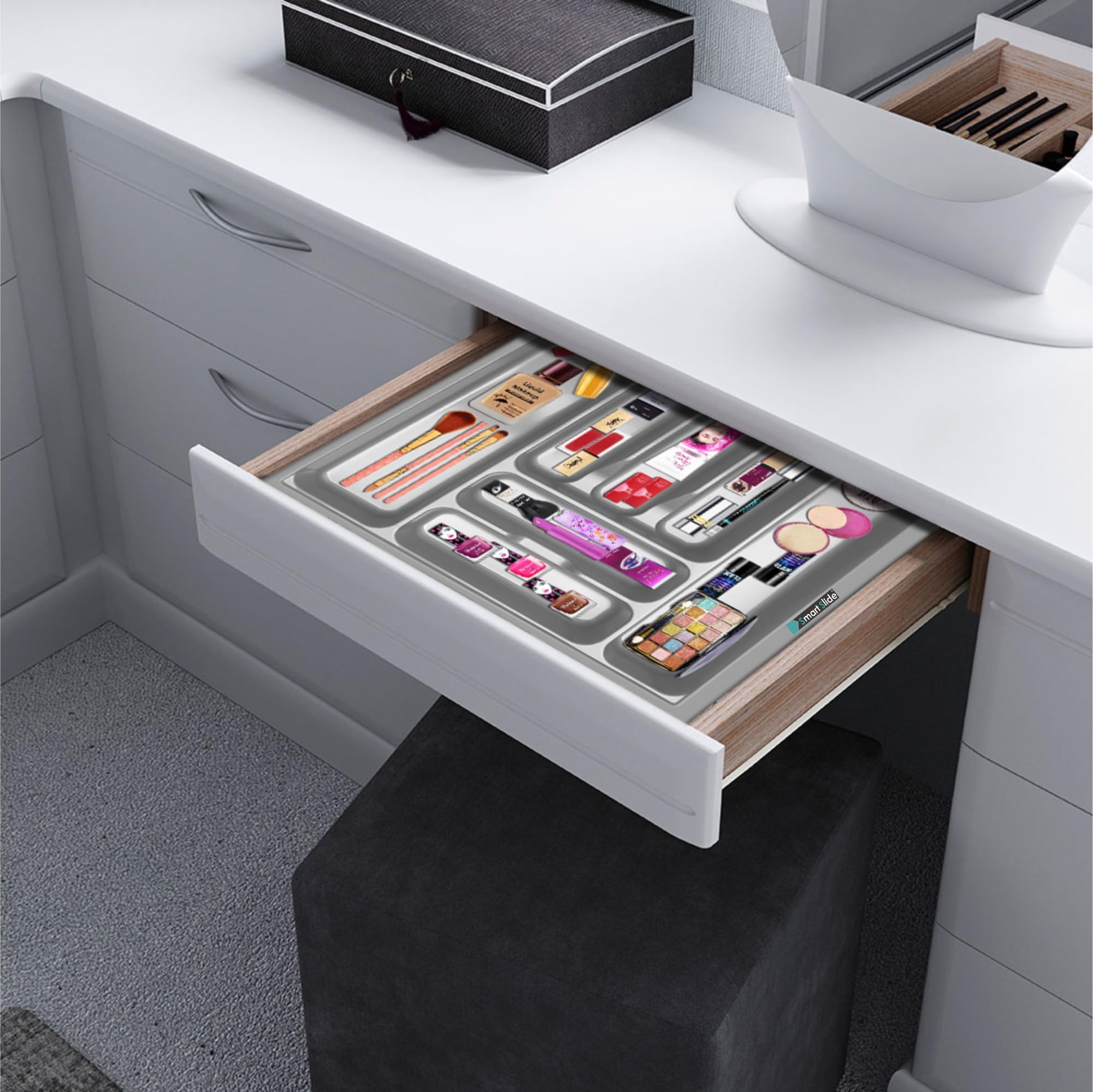 SmartSlide 530 X 475mm Kitchen Drawer Organizer - Cutlery Tray, Silverware & Cosmetics Storage for Modular Kitchen Baskets & Tandem Drawers - Perfect for Utensil Organization & Bathroom Accessories Storage