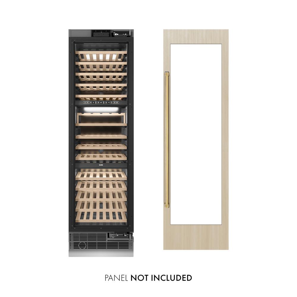 ZLINE Autograph Edition 24 Inch 12.4 Cu Ft Triple Zone 100 Bottle Built-In Wine Refrigerator with Polished Gold Accents - Perfect for Home Bars, Wine Cellars & Luxury Kitchens (RBCWVZ 24 G)