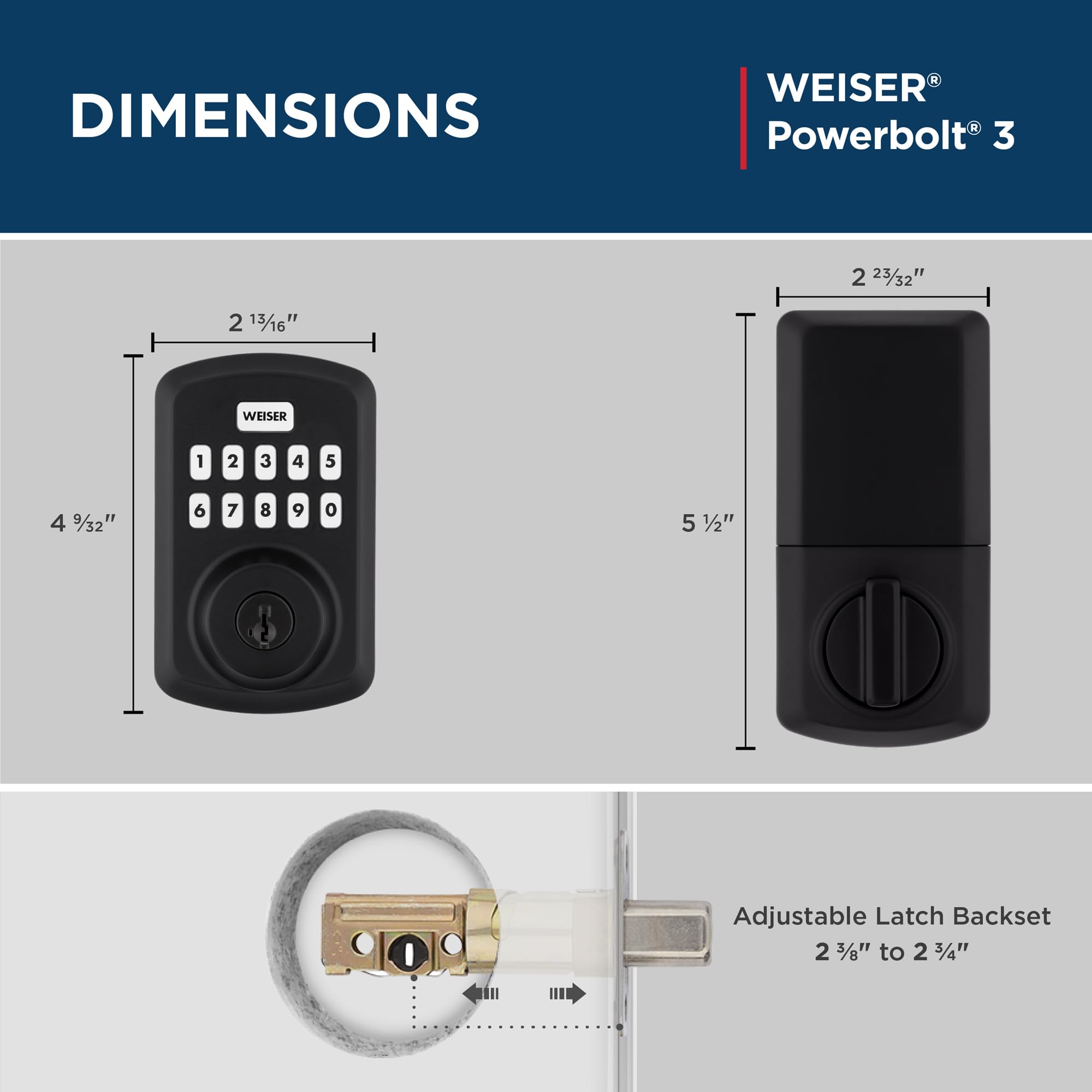 Weiser Powerbolt 3 Matte Black Keyless Entry Deadbolt Lock - 10-Button Keypad with Auto Lock & 12-Month Battery Life - Electronic Smart Door Lock for Front Door Security & Home Décor - Perfect for Apartments, Houses & Vacation Homes