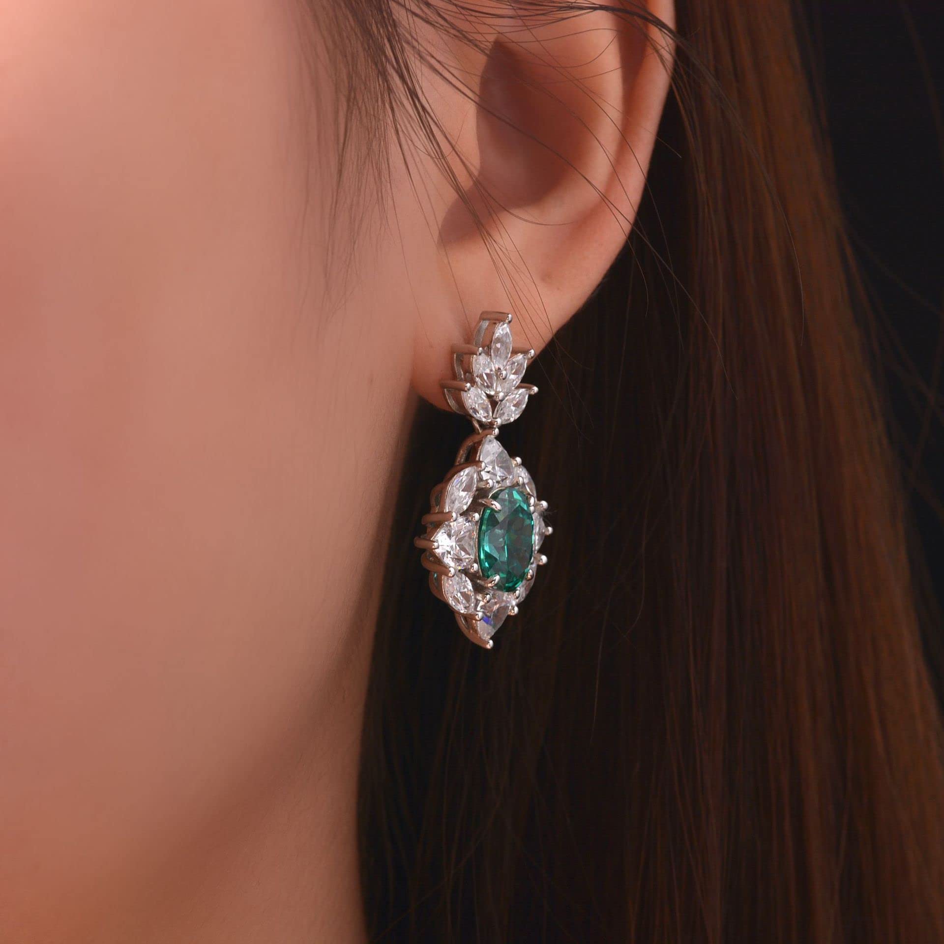 925 Sterling Silver 8cttw Simulated Emerald Pendant Necklace & 2cttw Dangle Earrings Set - Luxury Shine Jewelry for Women, Birthday Gifts for Wife, Girlfriend - Perfect for Anniversaries, Valentine's Day & Special Occasions