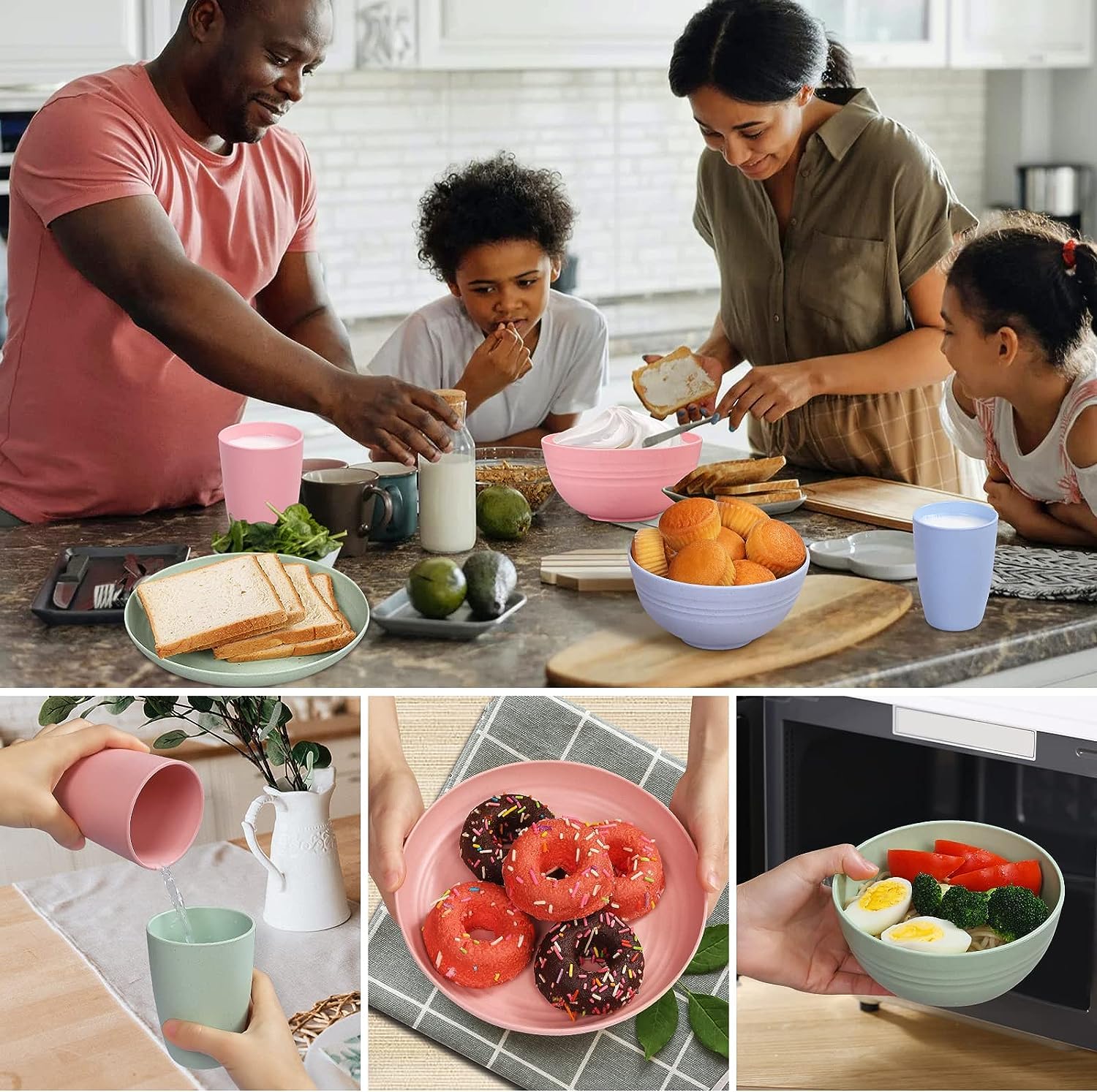 28-Piece Eco-Friendly Wheat Straw Dinnerware Set for 4 - Durable Plates, Bowls & Cutlery in Gray | Perfect for College Dorms, Picnics & Sustainable Kitchens