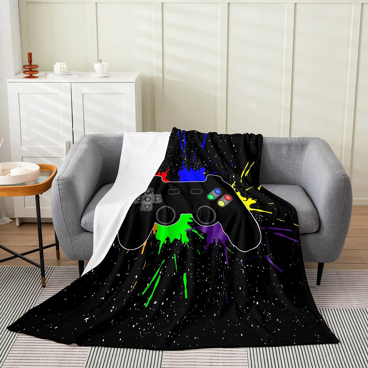 Gamer Fleece Throw Blanket - Soft Flannel Fuzzy Plush Blanket with Modern Gamepad Design for Bed, Sofa, Couch & Chair - 40x50 Inches All Season Cozy Blanket - Perfect for Gaming Rooms, Dorm Rooms & Movie Nights