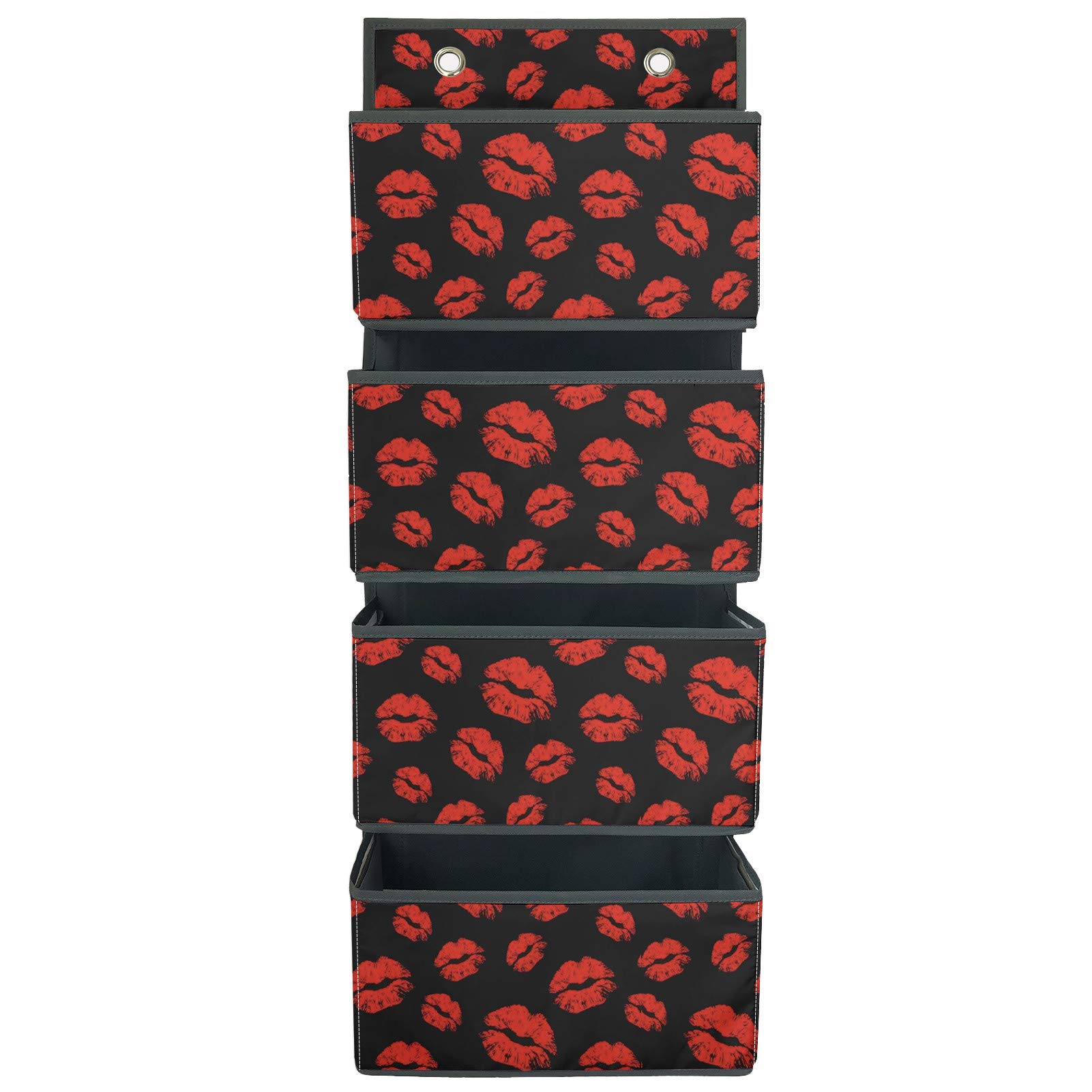 Belidome Red Lip Kiss Hanging Organizer - 4 Layer Large Capacity Storage Shelf for Bedroom, Closet & Pantry Door - Perfect for Jewelry, Scarves, Cosmetics & Small Items Organization