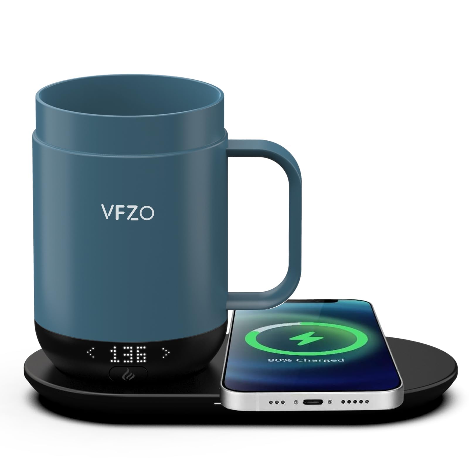 16oz Smart Self-Heating Coffee Mug with Temperature Control & LED Display - 180 Min Battery Life, Fast Wireless Charging Base (149℉ Max) - Perfect for Office, Travel & Home Use - Slate Blue