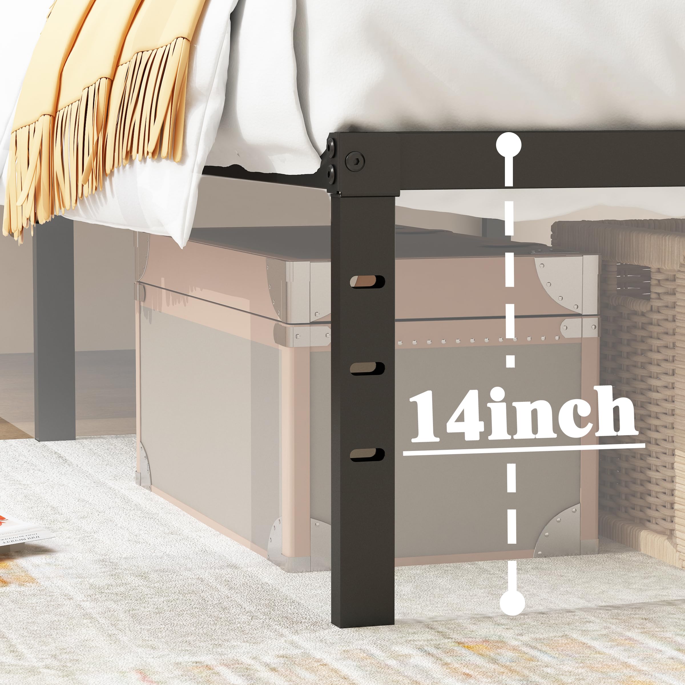 Heavy Duty Twin Size Metal Bed Frame - 14 Inch Platform with Slat Support, No Box Spring Needed, Underbed Storage, Easy Assembly, Black - Perfect for Kids Rooms, Guest Beds & Small Spaces
