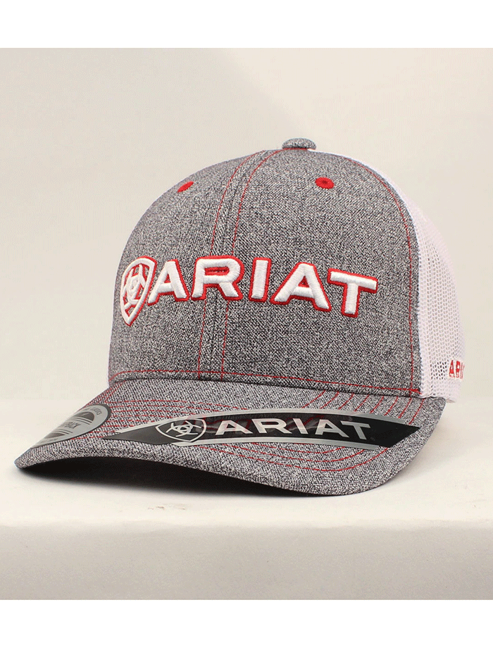 Ariat Men's Embroidered Signature Logo T-Shirt - Heather Red, White & Grey - Comfortable Casual Wear for Outdoor Activities & Everyday Use