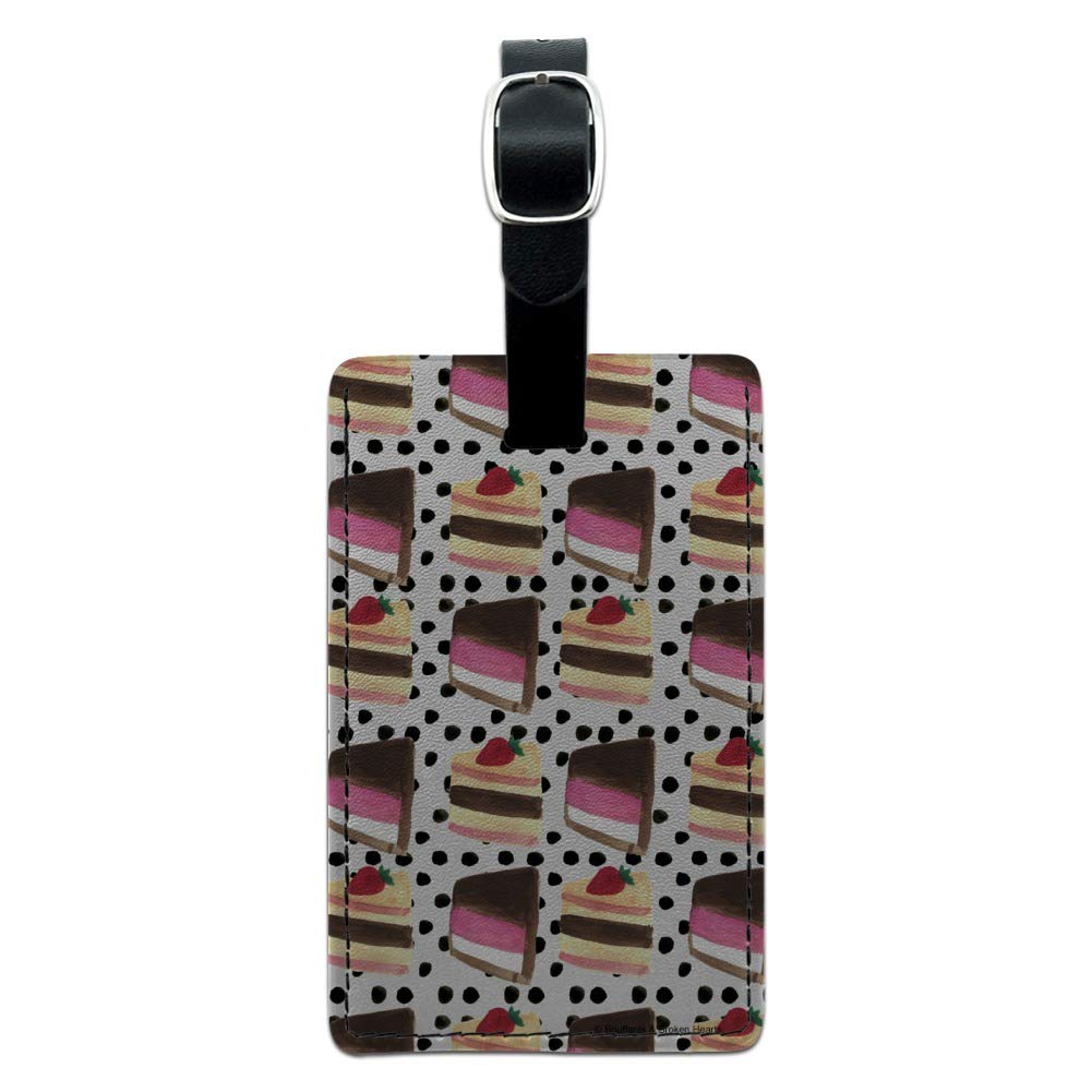 Stylish Rectangle Leather Luggage Tag with Slice of Cake Pattern - Durable Suitcase ID Card Holder for Carry-On Bags | Perfect for Travel, Business Trips & Vacation Identification