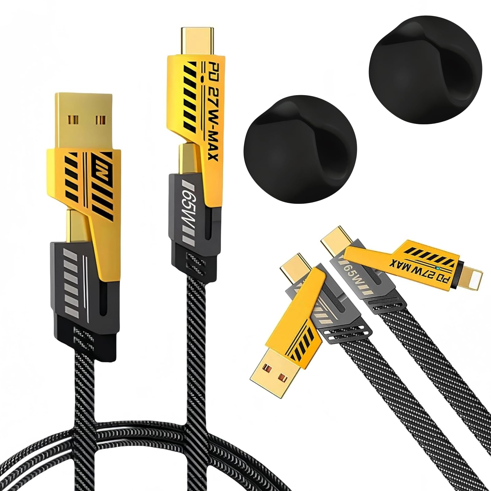 4-in-1 Multi Charger Cable - 3.93ft Nylon Braided Fast Charging Cable with USB A/USB C to Type C (65W PD/27W) for iPhone 15/14/13, Samsung Galaxy S23/S22, iPad, MacBook - Perfect for Home, Office & Travel Charging Needs