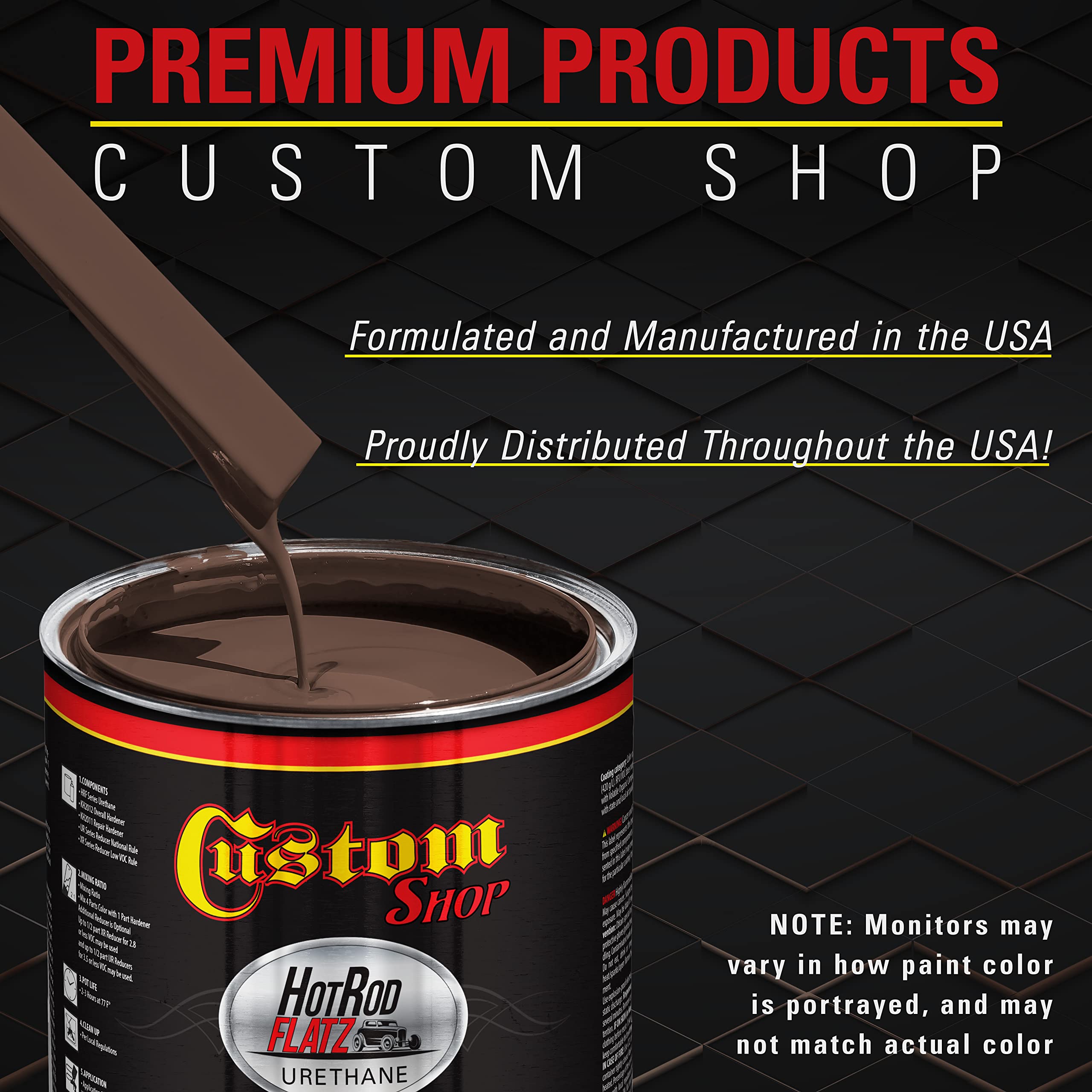 Dark Brown Hot Rod Flatz Flat Matte Satin Urethane Auto Paint Kit - Professional Low Sheen Automotive Coating for Cars & Trucks (4:1 Mix Ratio) - Ideal for Custom Shops, Classic Car Restoration & DIY Vehicle Projects