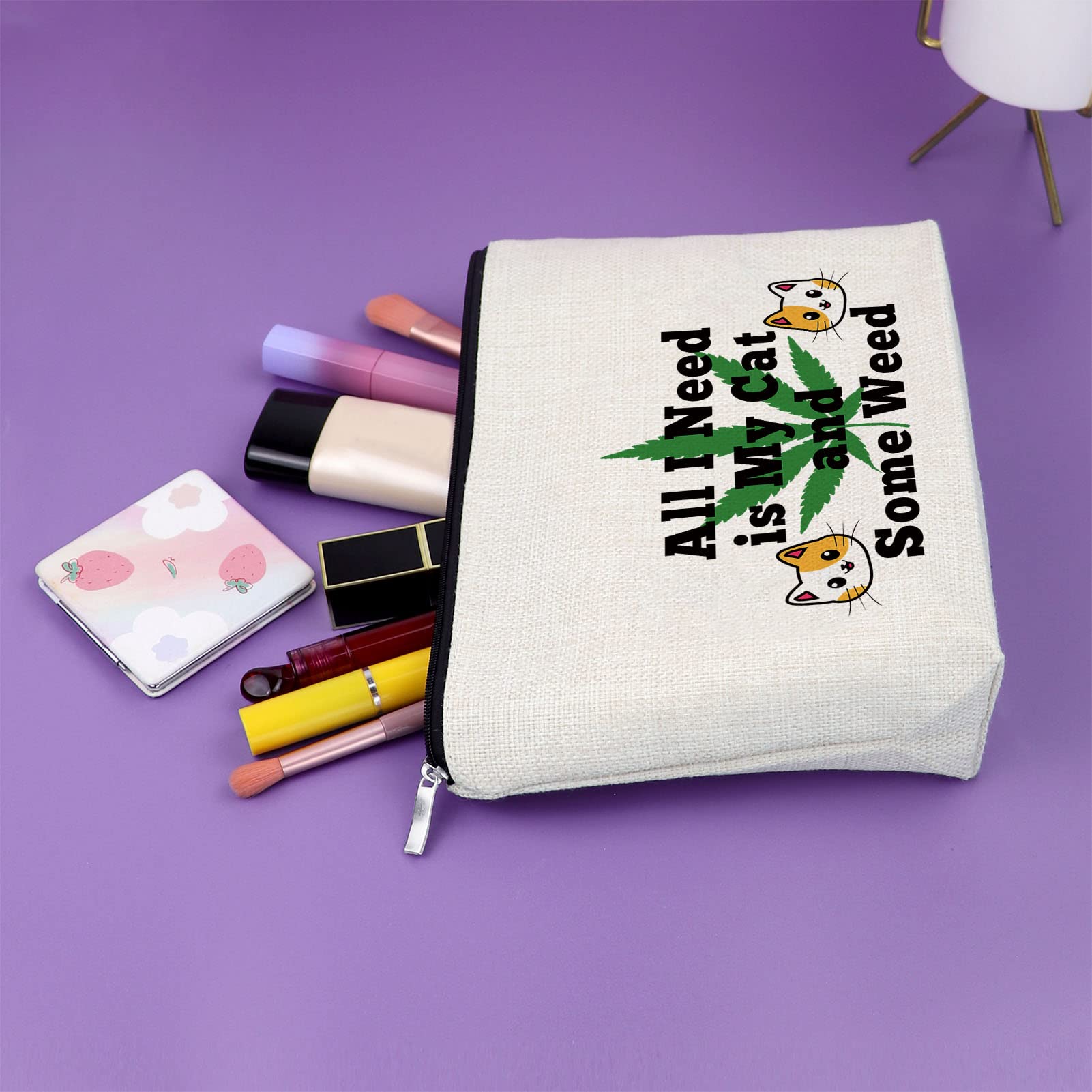 Cat Lover Gift for Women - Weed Leaf Design Makeup Bag, Friendship & Birthday Gift for Sister, Cat Mom Cosmetic Travel Pouch - Perfect for Thanksgiving, Christmas, and Daily Use