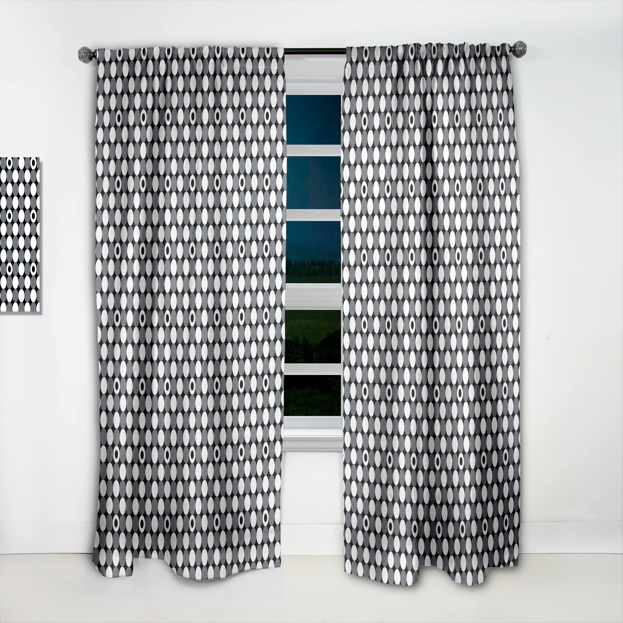 DesignQ Monochrome Geometric Pattern XIV Thermal Insulated Curtains - Single Panel 52x120 - Blackout Drapes for Bedroom & Living Room - Modern Window Treatment for Home Decor