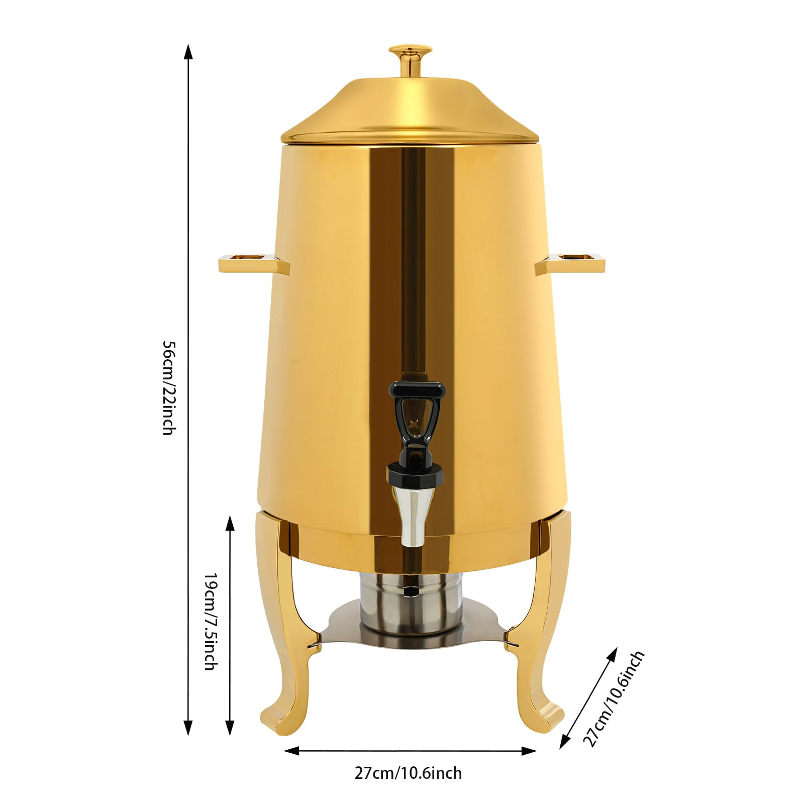 3.43 Gallon Stainless Steel Gold Hot Beverage Dispenser - Coffee Tea Milk Water Juice Warmer for Parties, Events, Buffets & Catering | Commercial & Home Use | Keeps Drinks Hot for Hours