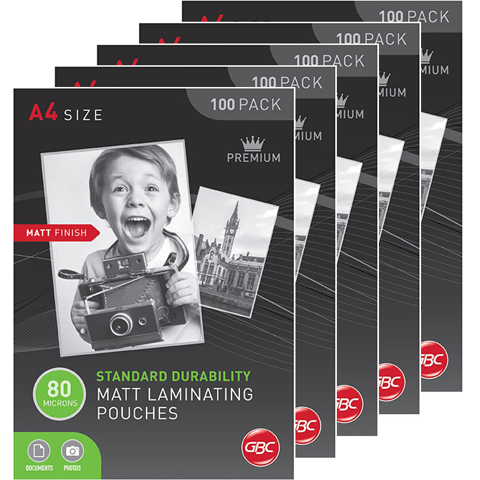 5 Pack GBC Laminating Pouches - 80 Micron A4 Size Clear Matt Frost Sheets (100 Sheets) for Document Protection, School Projects & Office Use
