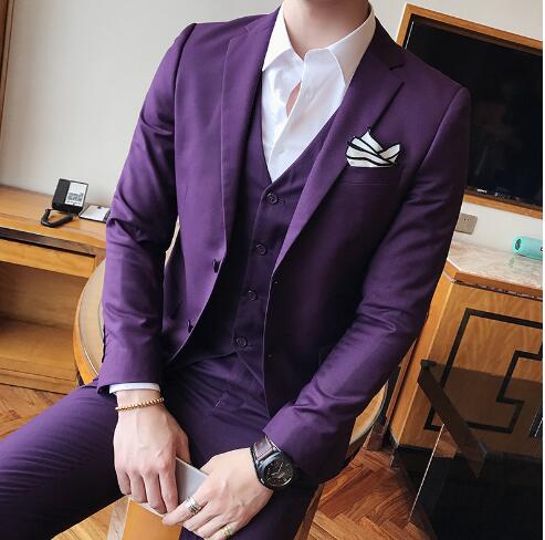 Men's Slim Fit 3-Piece Blazer Suit Set - Grey/Blue Formal Tuxedo with Jacket, Pants & Vest | Perfect for Groomsmen, Weddings & Business Events | CB04271