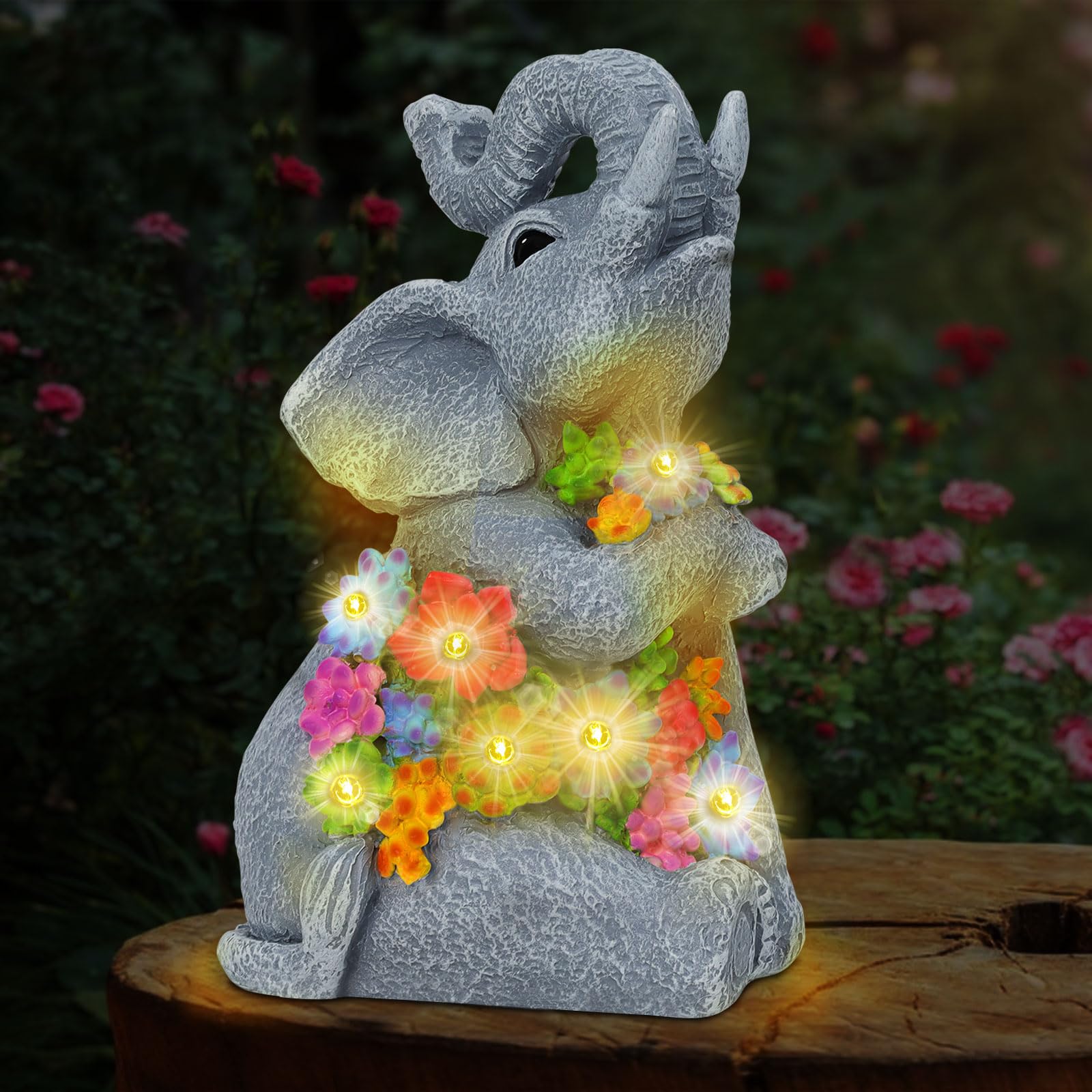 RICHIE Solar-Powered Elephant Garden Statue - Outdoor Solar Light Decor for Lawn, Patio, Balcony & Yard - Perfect Birthday Gift for Women, Mom & Grandma - Ideal for Garden Decor, Porch Lighting & Outdoor Home Decor
