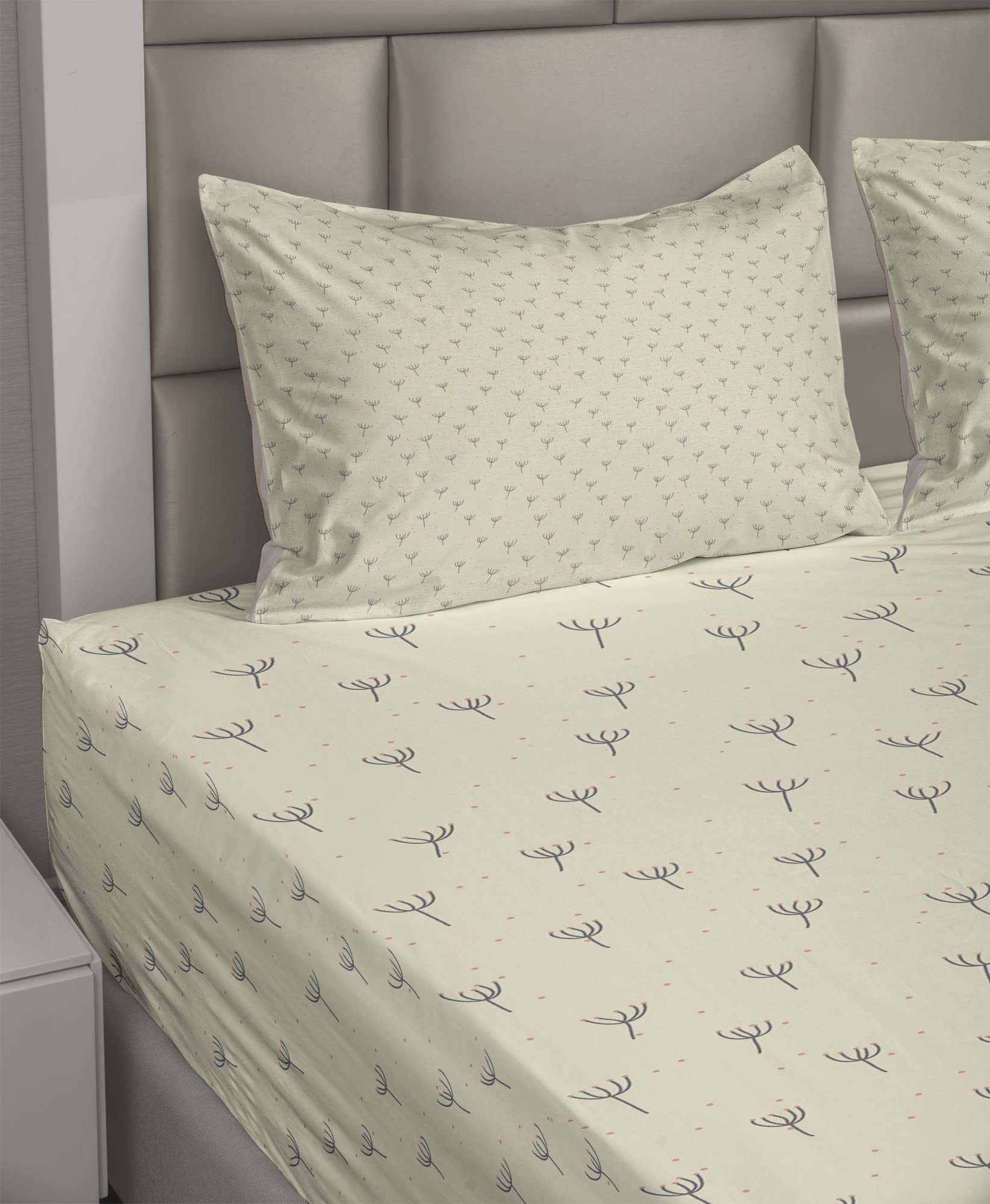 Ambesonne Floral King Sheet Set - 4 Piece Bedding with Pastel Flowers, Cream Coral & Grey - Fitted Sheet, Flat Sheet & Pillowcases - Spring Pollination Design - Perfect for Master Bedroom, Guest Room & Cozy Home Decor