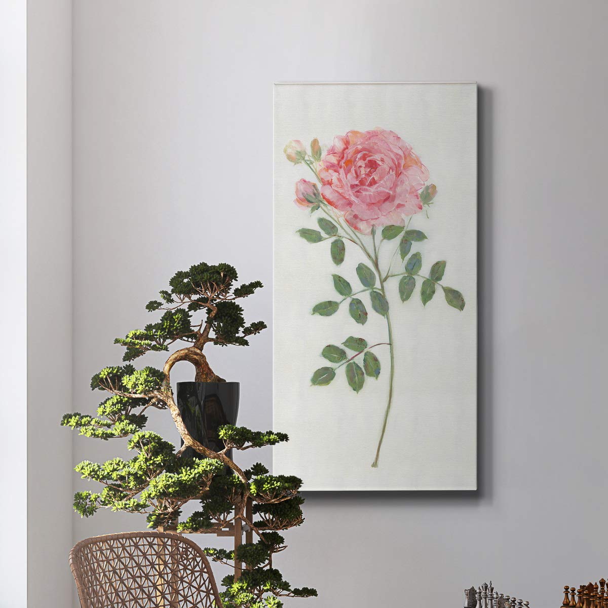 Floral Canvas Wall Art - Pink & Green Rustic Flower Painting Print for Home Decor (20x40 Inches) - Perfect for Bedroom, Living Room, Dining Room, Office & Kitchen Wall Decoration