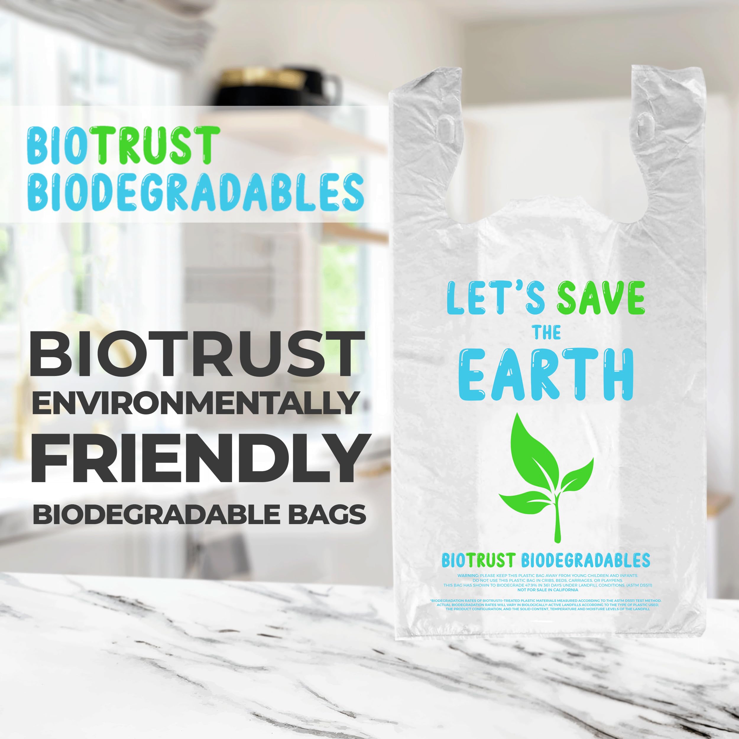 Eco-Friendly Biodegradable Thank You Bags - 1000 Pack Bulk | Extra Thick & Durable Reusable Shopping Bags | 100% Recyclable for Grocery, Restaurant, Supermarket Use | 12” x 6.5” x 22” Plastic-Free Bulk Bags | Perfect for Retail Stores, Takeout Orders & Sustainable Packaging