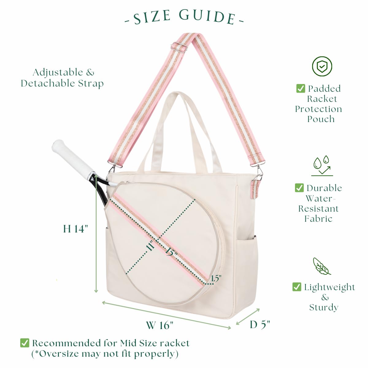 Premium Tennis Racket Bag for Women & Men - Durable Sports Racquet Tote with Adjustable Shoulder Strap for Tennis, Badminton, Squash & Pickleball | Perfect for Court, Gym & Travel