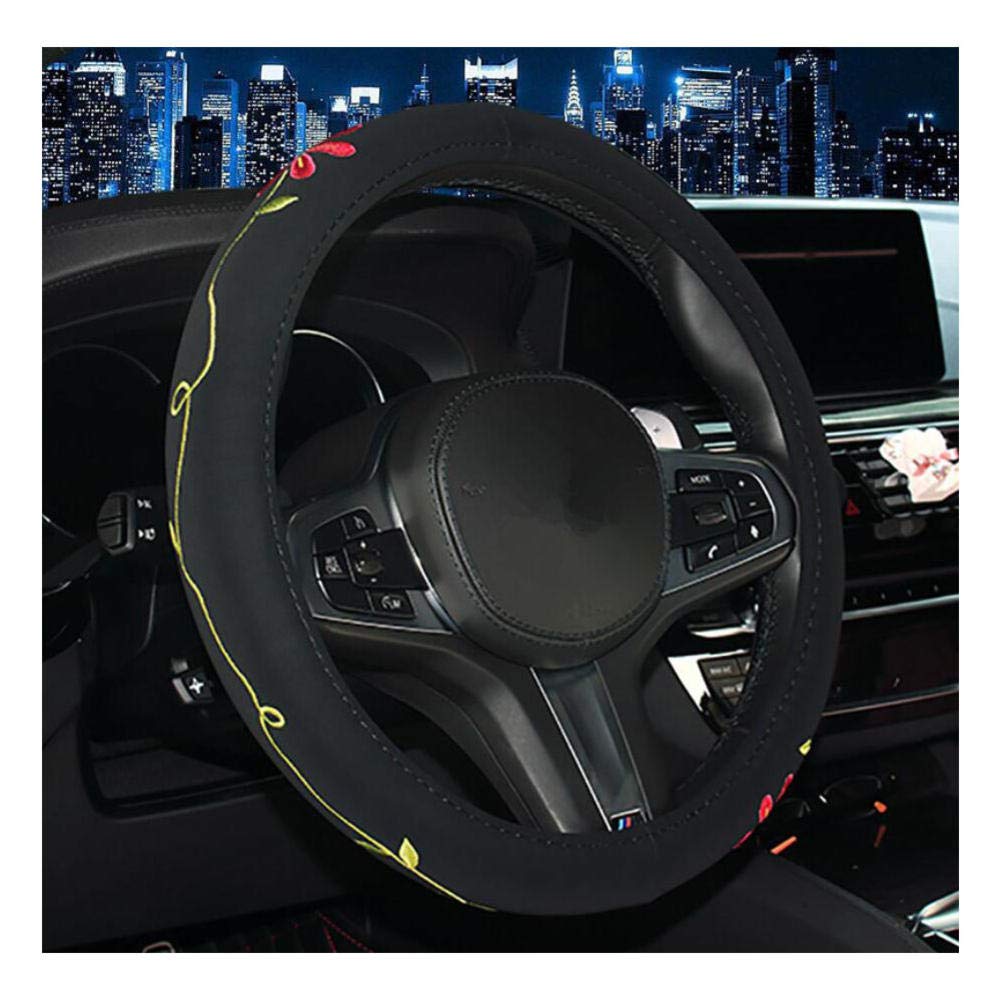 Flower Embroidery Steering Wheel Cover - Cute Cartoon Car Accessory for Women, Non-Slip Grip & Universal Fit (13-15 inch) - Perfect for Daily Commute, Road Trips & Gift Giving