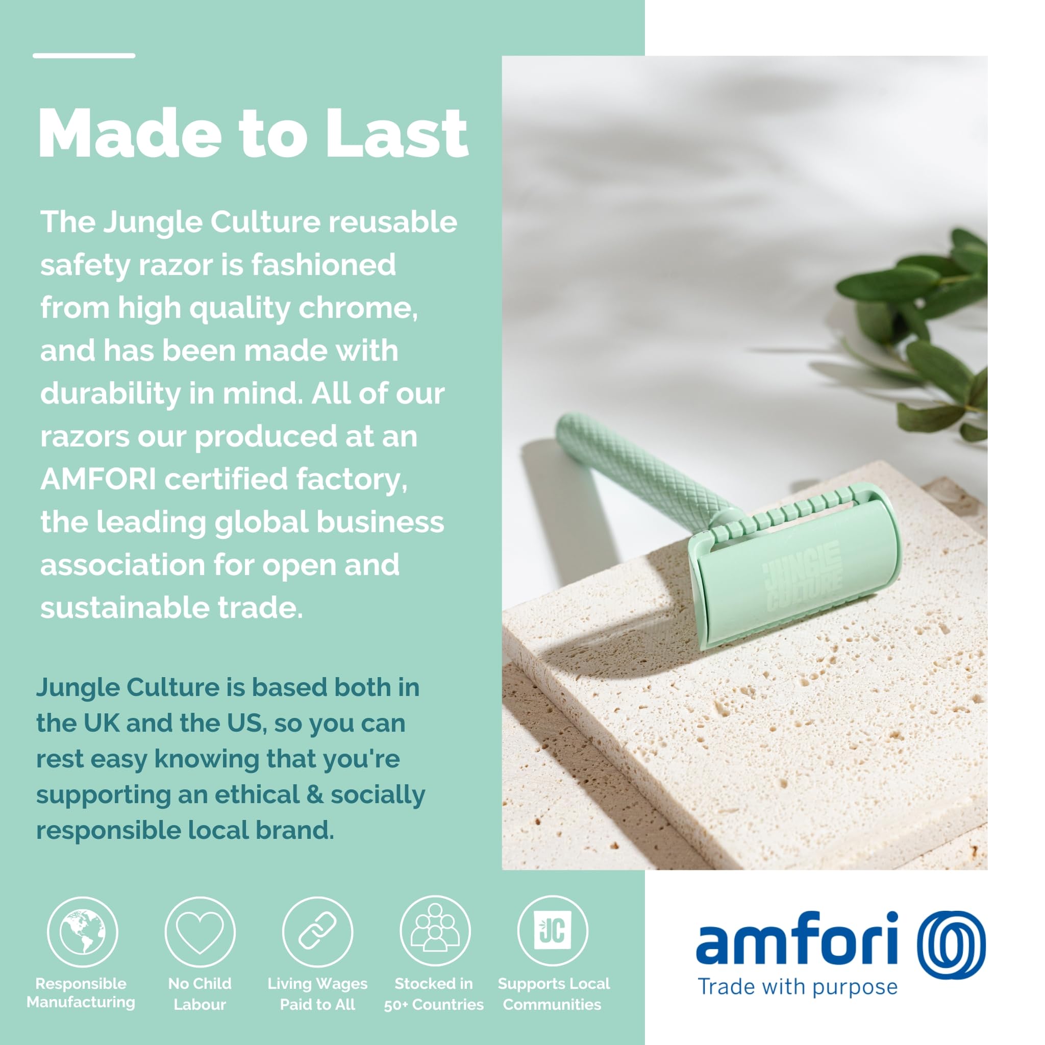 Jungle Culture Safety Razor for Women & Men - Premium Stainless Steel Eco-Friendly Reusable Shaver for Face & Body Shaving - Perfect for Travel, Home Use & Sustainable Grooming Routine