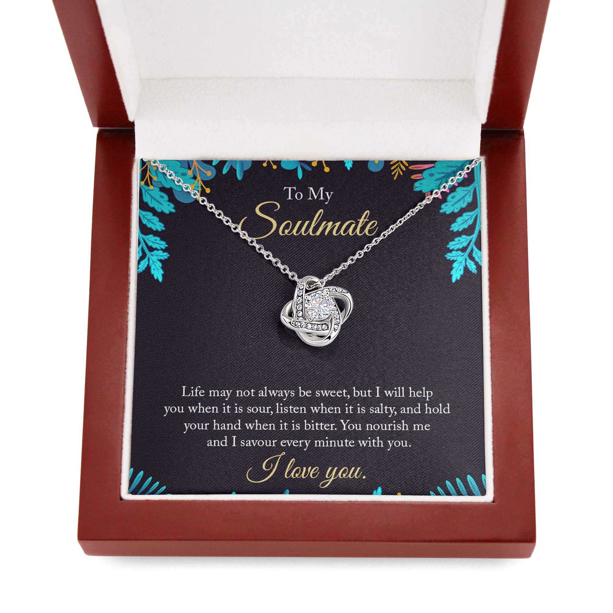 Personalized Soulmate Necklace - Engravable Love Knot Pendant with Message Card & Gift Box - Romantic Jewelry Gift for Her/Him - Perfect for Anniversary, Valentine's Day, Christmas & Birthday - Express Your Love with This Thoughtful Keepsake