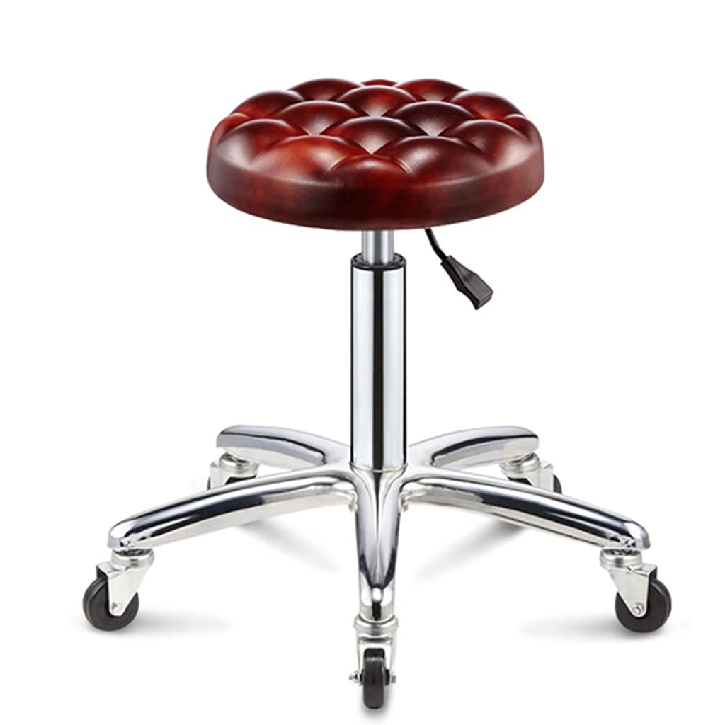Ergonomic Rolling Swivel Stool with Adjustable Height - Comfortable PU Leather Seat Cushion for Office, Salon, Massage Spa & Drafting - Perfect for Workstations, Beauty Treatments & Relaxation (Red)