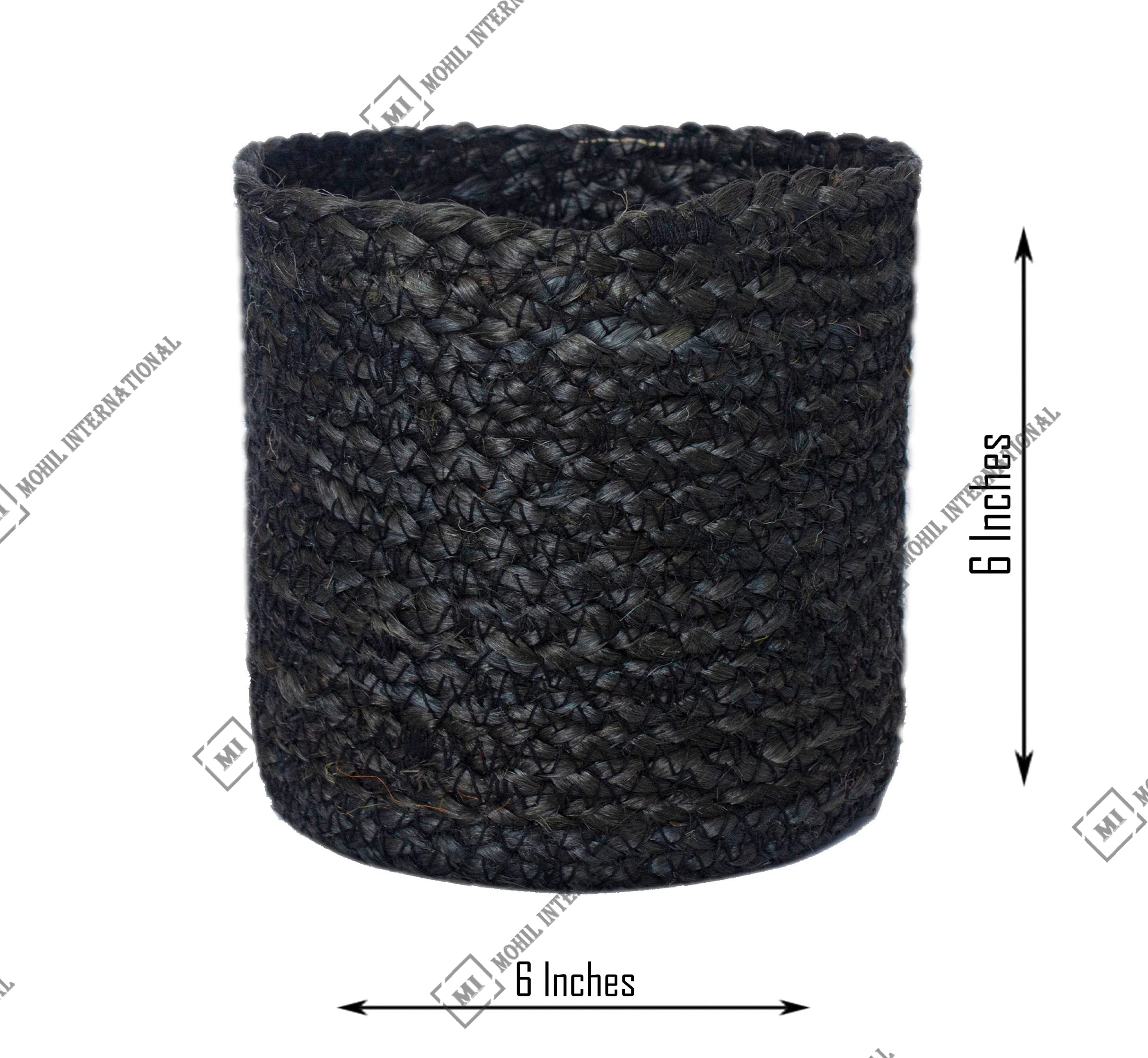 Eco-Friendly Jute Crochet Planter Basket - 6x6 Inch Black Decorative Storage Organizer for Home & Office | Perfect for Indoor Plants, Bedroom Organization, and Stackable Storage Solutions