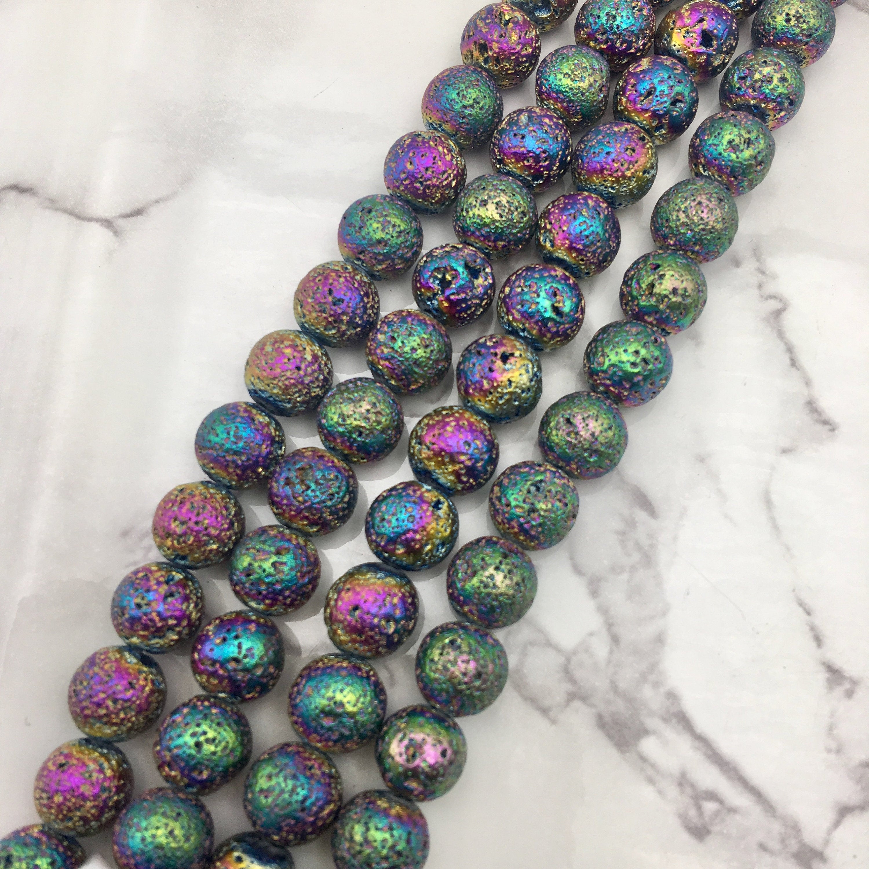 Rainbow Coated Lava Rock Beads - 6mm, 8mm, 10mm, 15.5 Inch Strand - Natural Volcanic Stone for Jewelry Making, DIY Bracelets & Necklaces - Healing Crystal Beads for Meditation & Stress Relief