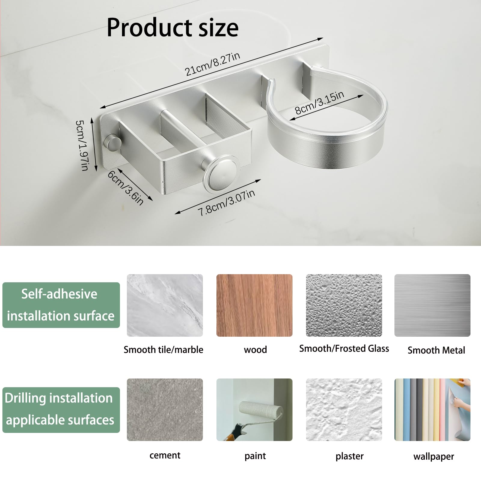 Stainless Steel Wall Mounted Hair Dryer Holder & Hair Straightener Organizer for Blow Dryer, Flat Iron, Curling Iron - Perfect for Bathroom, Salon, and Home Organization