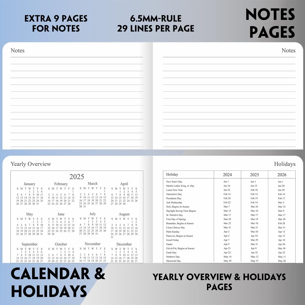 2025-2026 Weekly & Monthly Planner with Vegan Leather Cover - July 2025 to June 2026 Academic Calendar - Includes Holidays, Notes Pages & Elastic Closure - 5.5