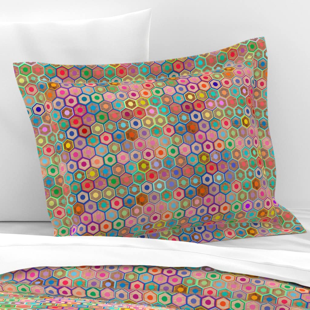 Custom Printed Spoonflower Cotton Sateen Flanged Edge Sham - Standard Size with Art School Books & Literary Coloring Drawing Back Print | Perfect for Kids' Bedrooms, Dorm Decor & Book Lover Gifts
