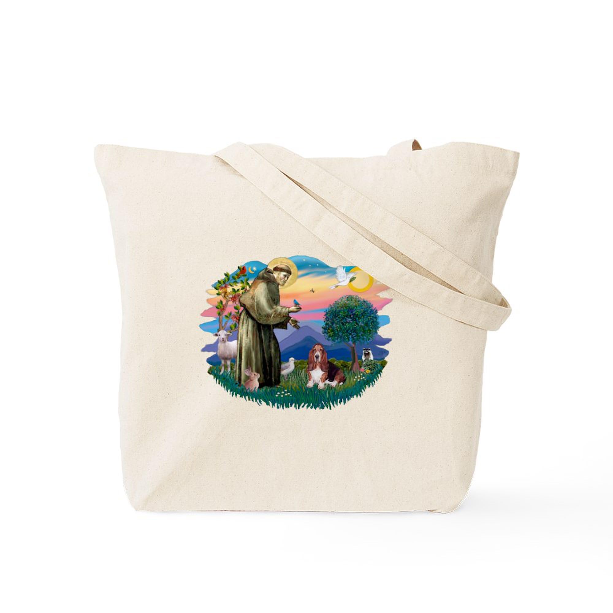 St. Francis & Basset Hound Canvas Tote Bag - Eco-Friendly Reusable Shopping Bag for Groceries, Beach & Daily Use