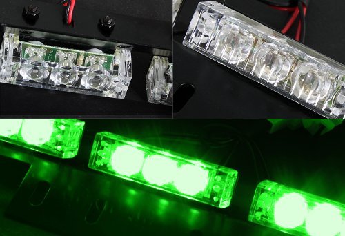 54 LED Emergency Strobe Lights - Green & White for Vehicle Grille & Deck - Road Safety Warning