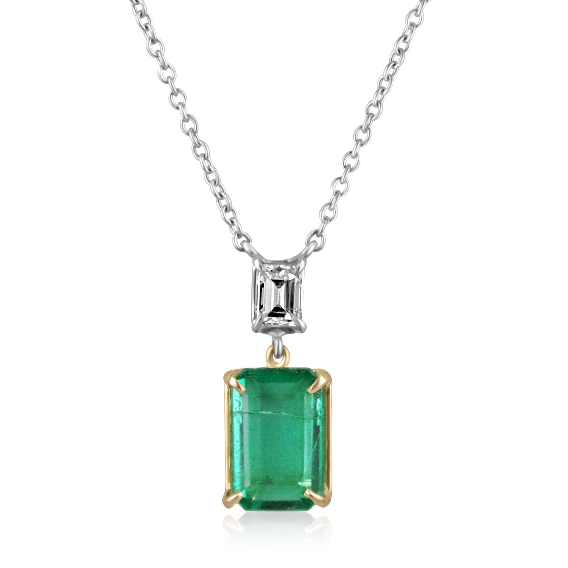 3.13tcw Genuine Dark Green Emerald Cut Diamond Necklace in 14K Two-Tone Gold - Elegant Jewelry for Weddings, Anniversaries & Special Occasions