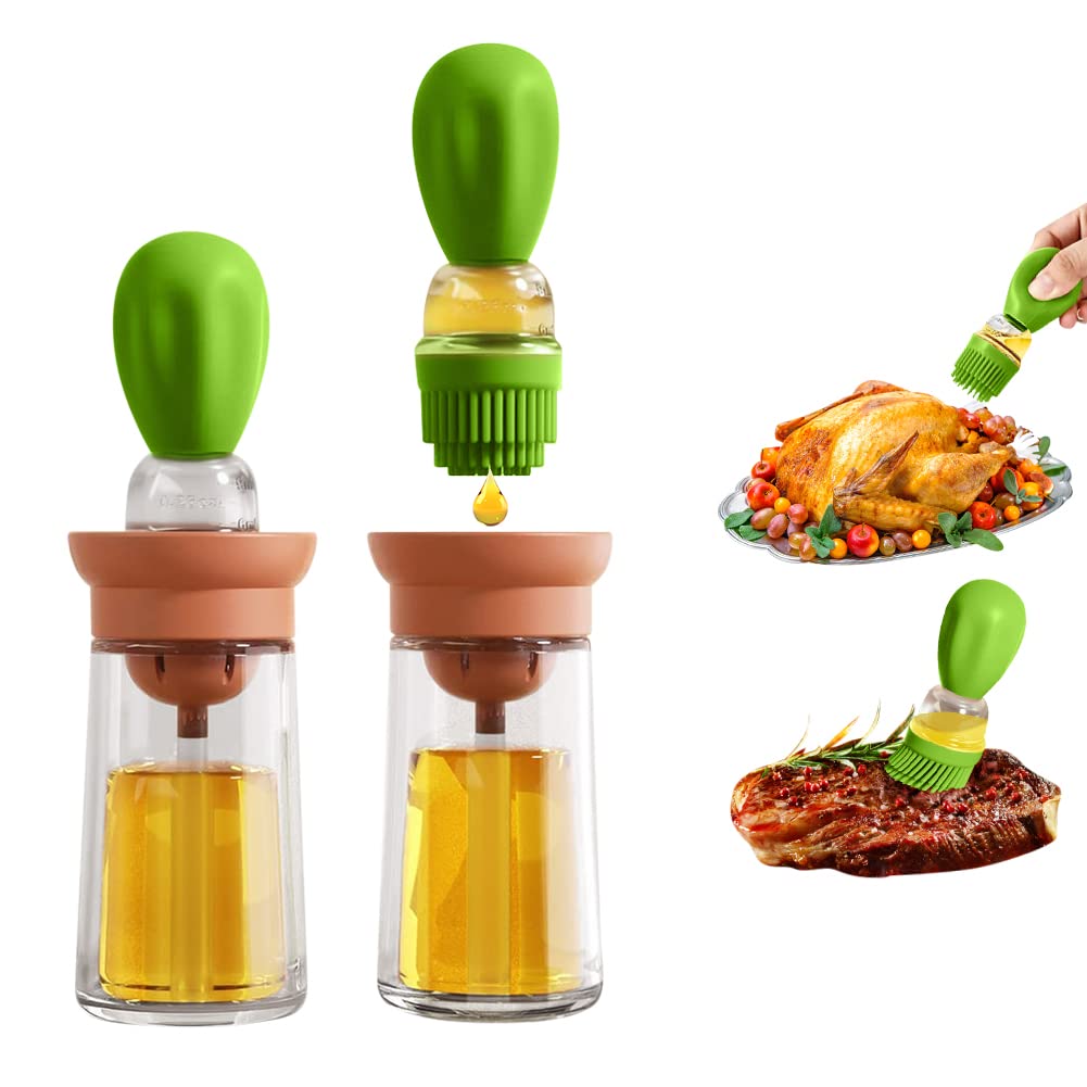 Premium Olive Oil Dispenser Bottle with Silicone Brush - 2-in-1 Glass Oil Sprayer & Dropper for Kitchen, Cooking, Baking, Frying, BBQ - Perfect for Salad Dressing, Marinades & Healthy Cooking