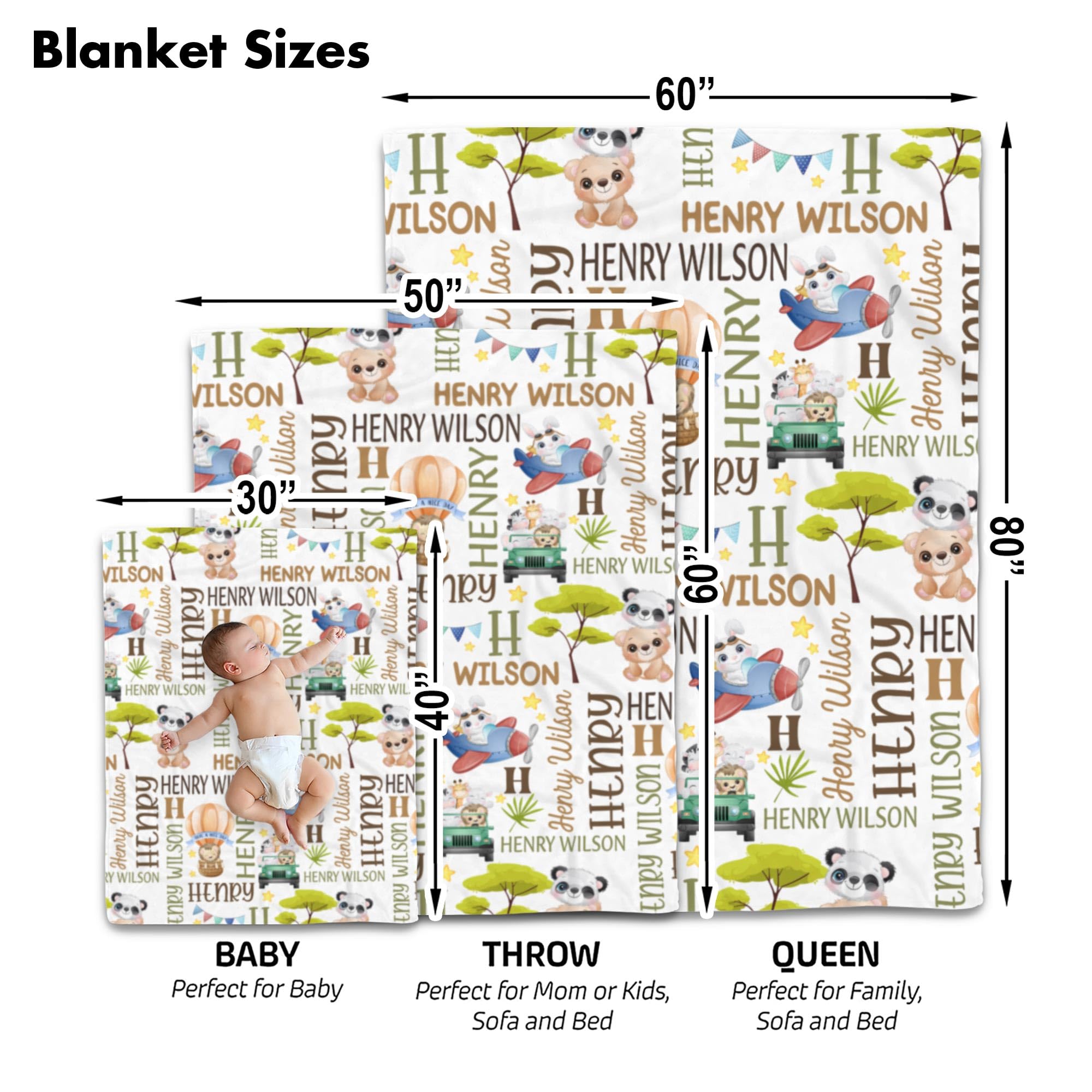 Custom Name Animal Baby Blanket - Personalized Adventure Fleece Throw with Woodland Creatures | Soft Nursery Bedding & Kids Safari Decor | Perfect for Nursery, Playtime & Gift Giving