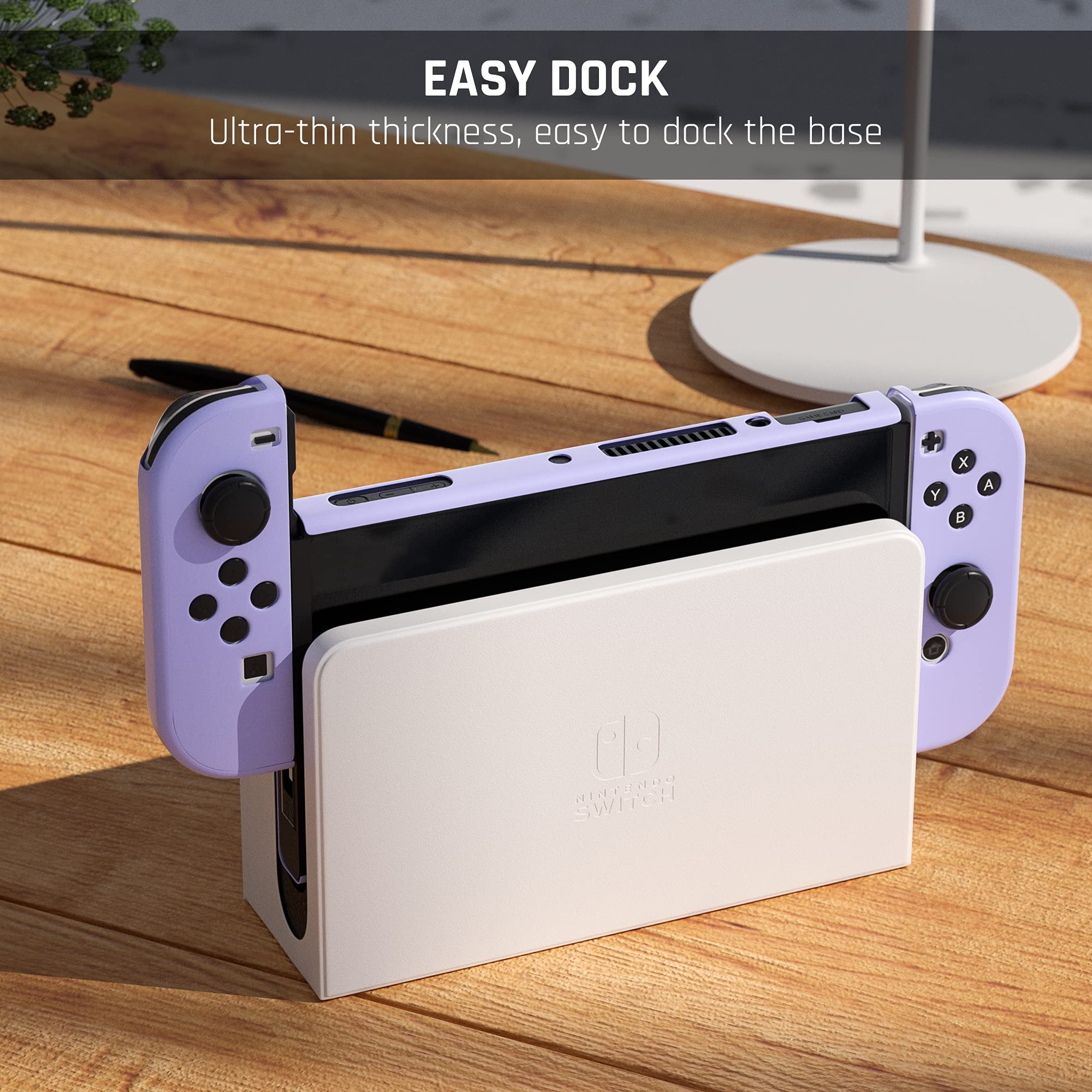 Premium Purple Protective Case for Nintendo Switch OLED Model 2021 - Dockable Hard Shell Cover with Screen Protector & 4 Thumb Grips - Full Body Protection for Switch OLED Console & Joy-Con Controllers - Perfect for Gaming, Travel and Everyday Use