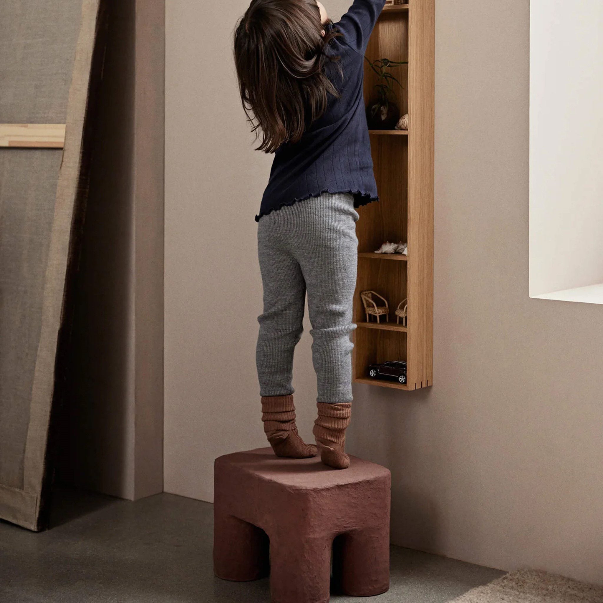 FERM LIVING Podo Stool - Modern Wooden Stool in Red Brown | Compact Side Table, Bedroom Accent, Living Room Decor