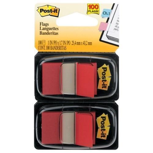 3M Sticky Post It Flags - 25 x 43mm Twin Pack (680 RD2) - Bright Red Page Markers for Office, School & Book Annotation - Ideal for Organizing Documents, Notes & Textbooks