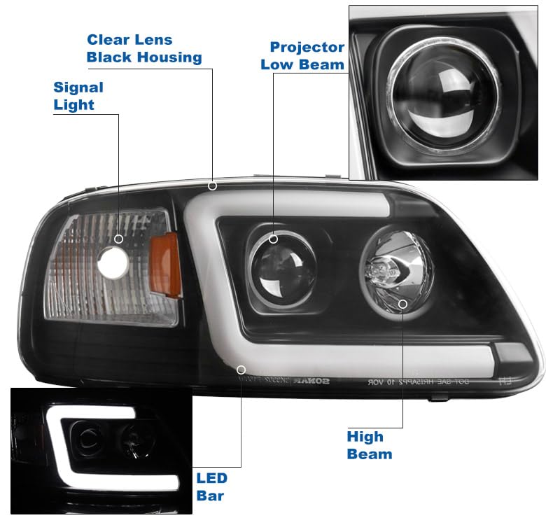 LED Black Projector Headlights with 6