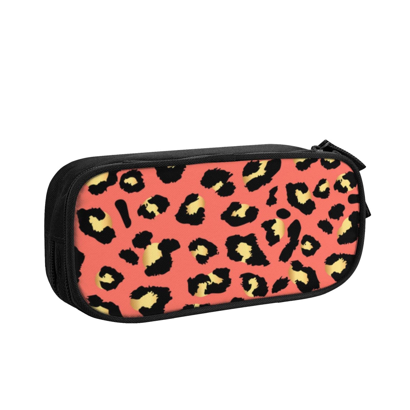 Gold and Red Leopard Print Pencil Case - Stylish Zippered Pouch for Pens, Markers & School Supplies | Perfect for Office, School, College & Travel Organization
